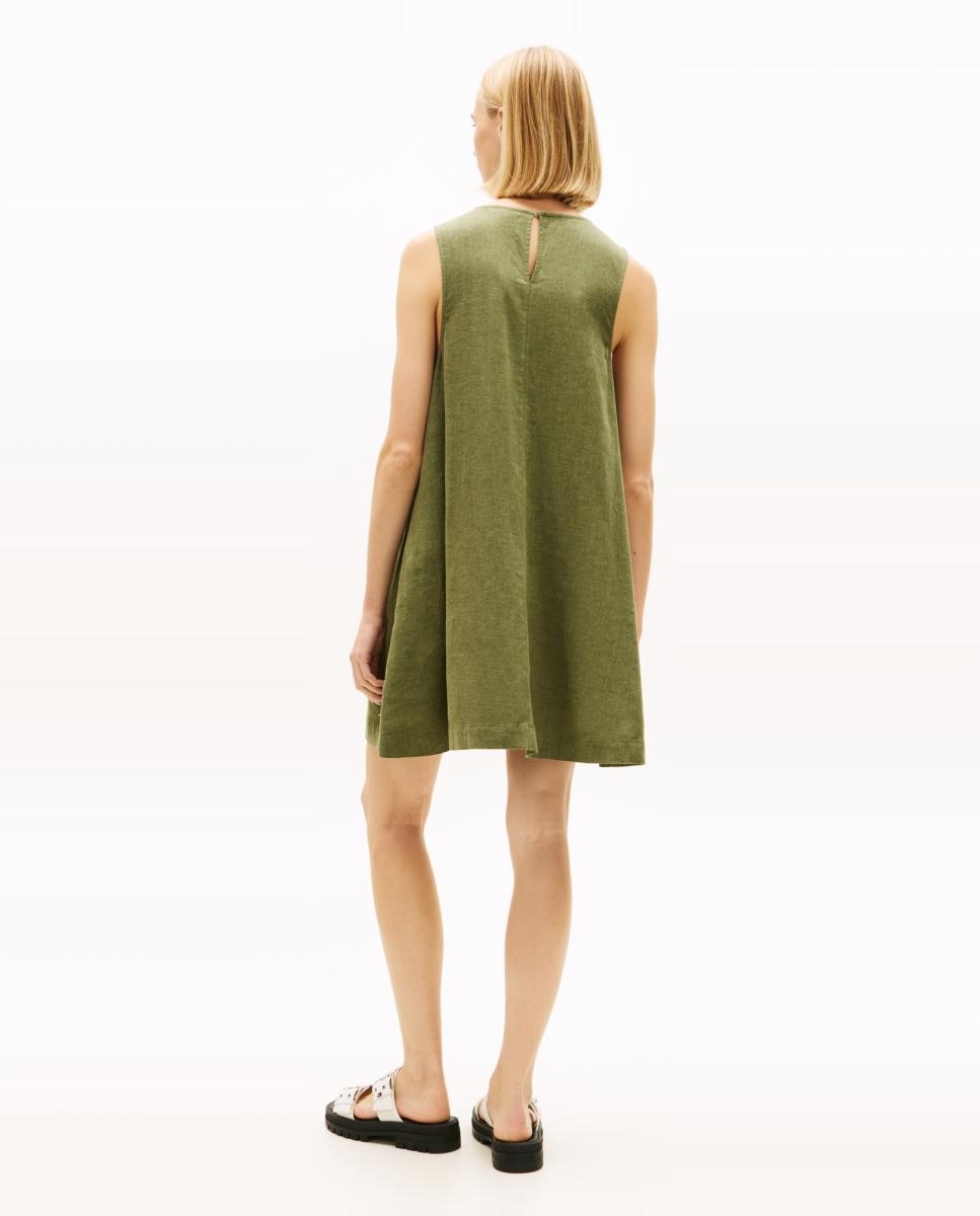 Vestido de Linho Linha A Verde-militar-4