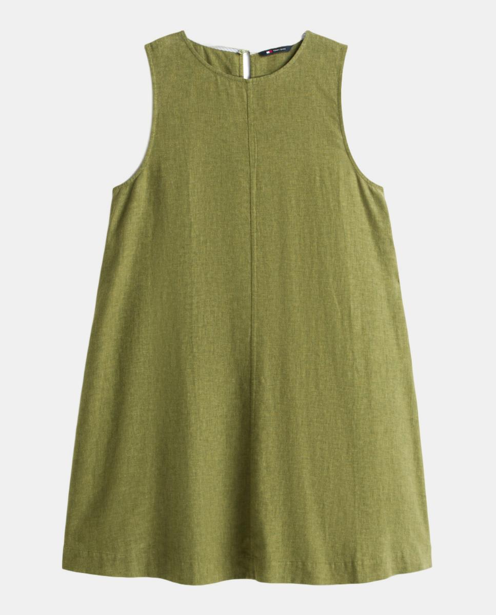 Vestido de Linho Linha A Verde-militar-5