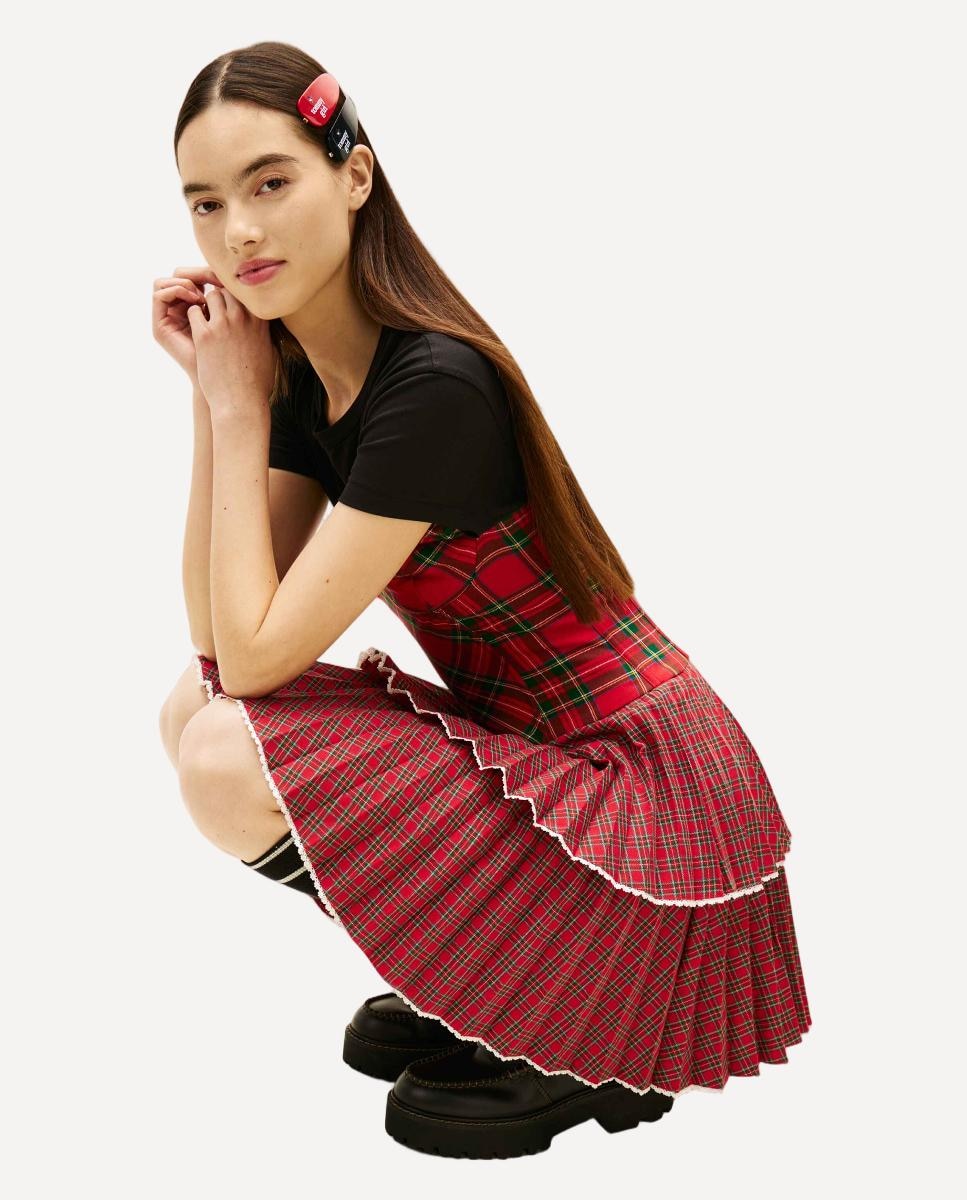 Vestido aos Quadrados Tommy Girl Vermelho-5