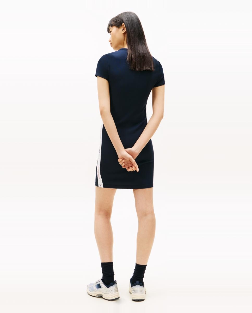 Vestido Justo com Fita Lateral Azul-marinho-4