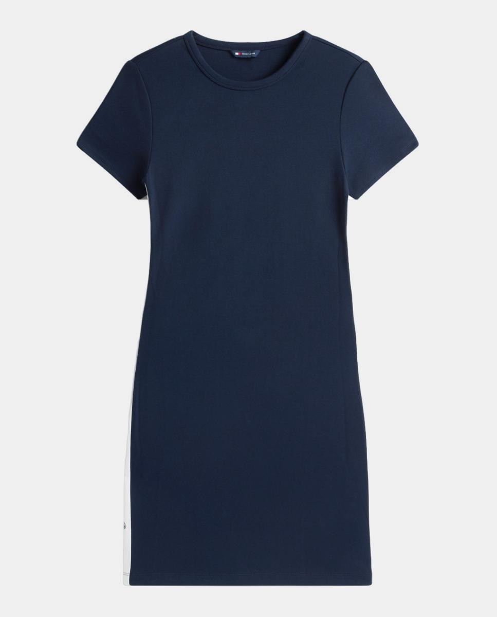 Vestido Justo com Fita Lateral Azul-marinho-5