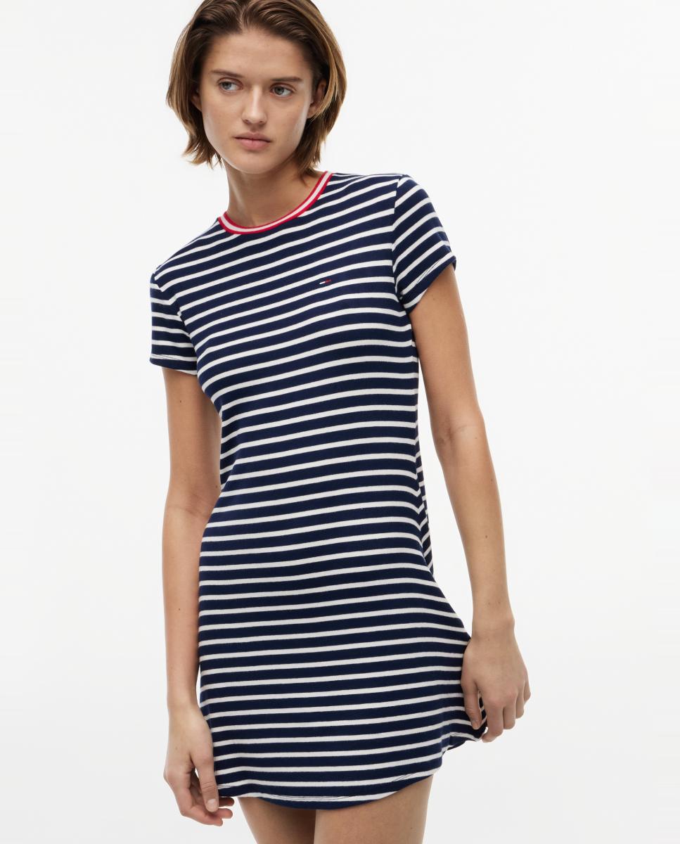 Vestido de Corte Mini com Desenho às Riscas Azul-marinho-2