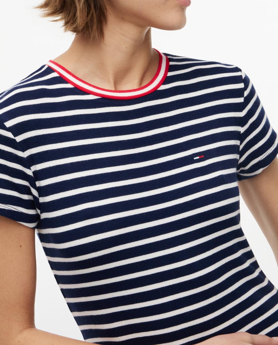 Vestido de Corte Mini com Desenho às Riscas Azul-marinho-3