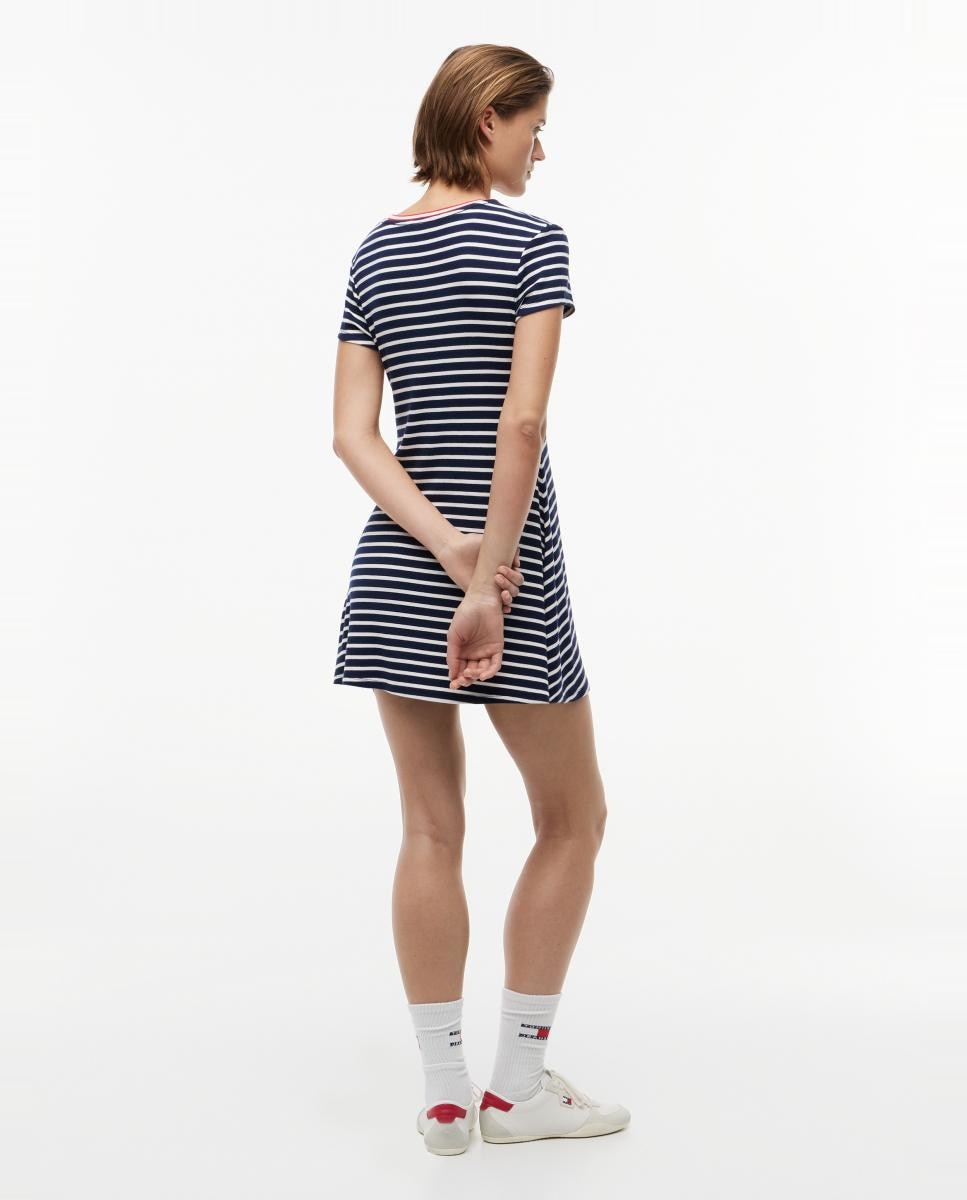 Vestido de Corte Mini com Desenho às Riscas Azul-marinho-4