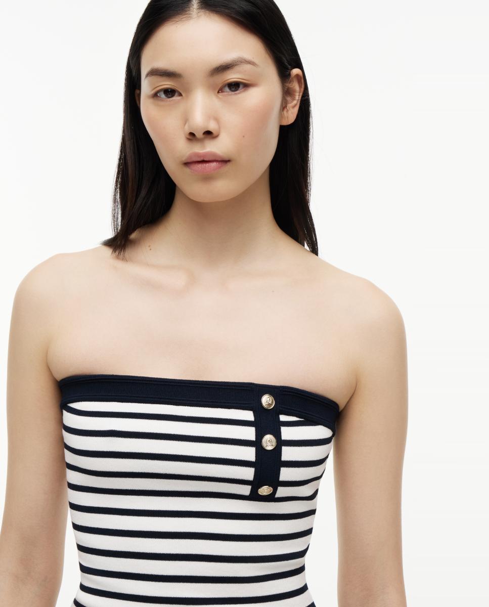 Vestido de Corte Mini às Riscas Branco-2