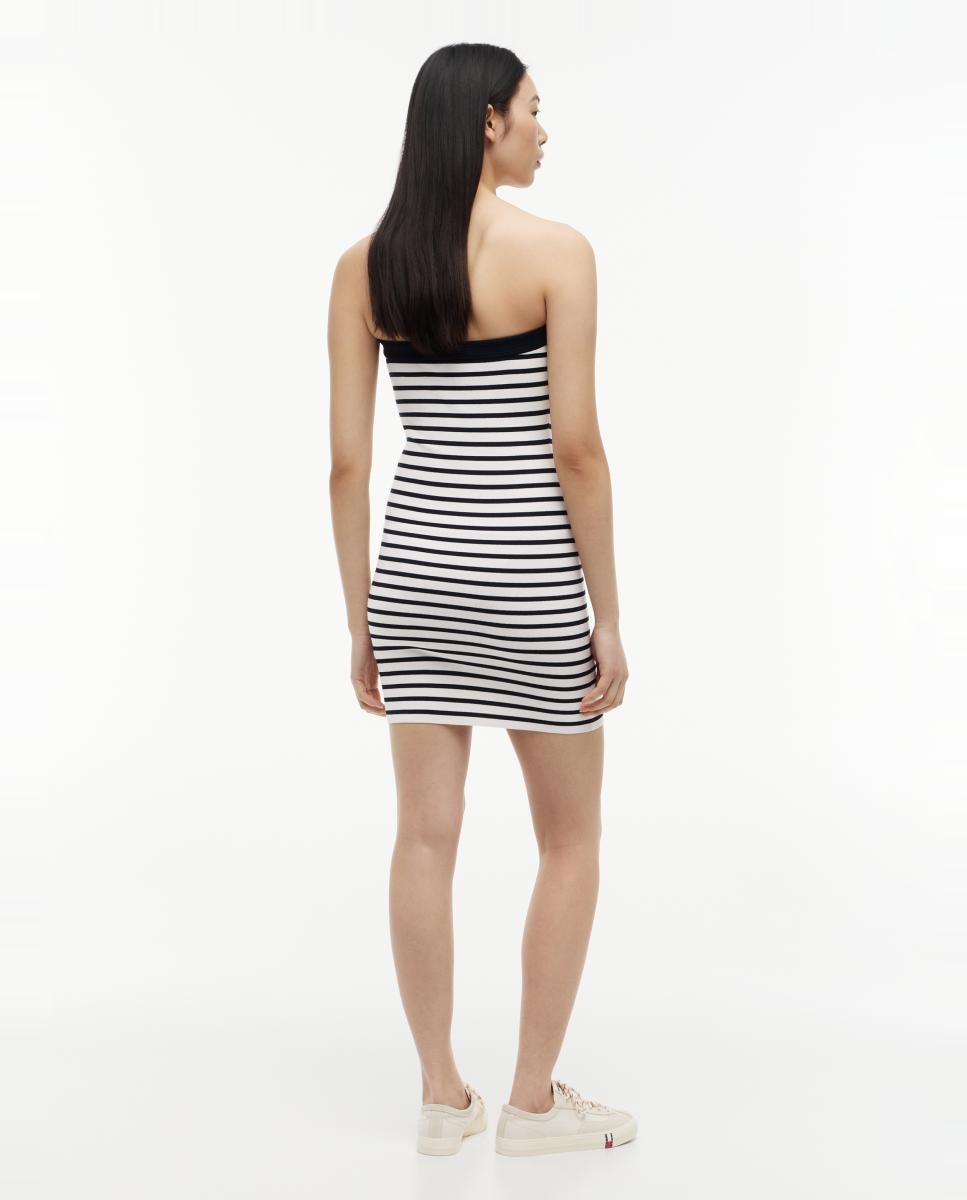 Vestido de Corte Mini às Riscas Branco-4