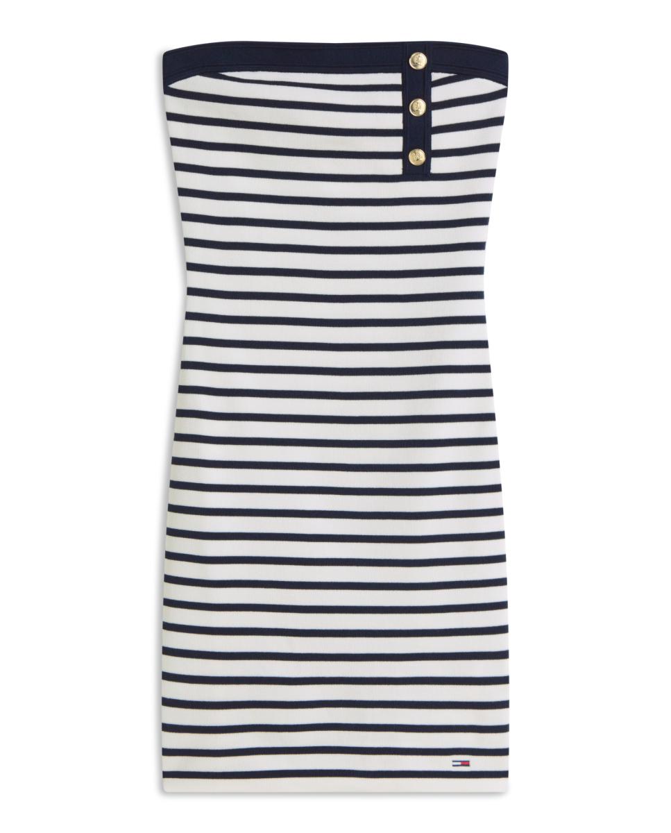 Vestido de Corte Mini às Riscas Branco-5