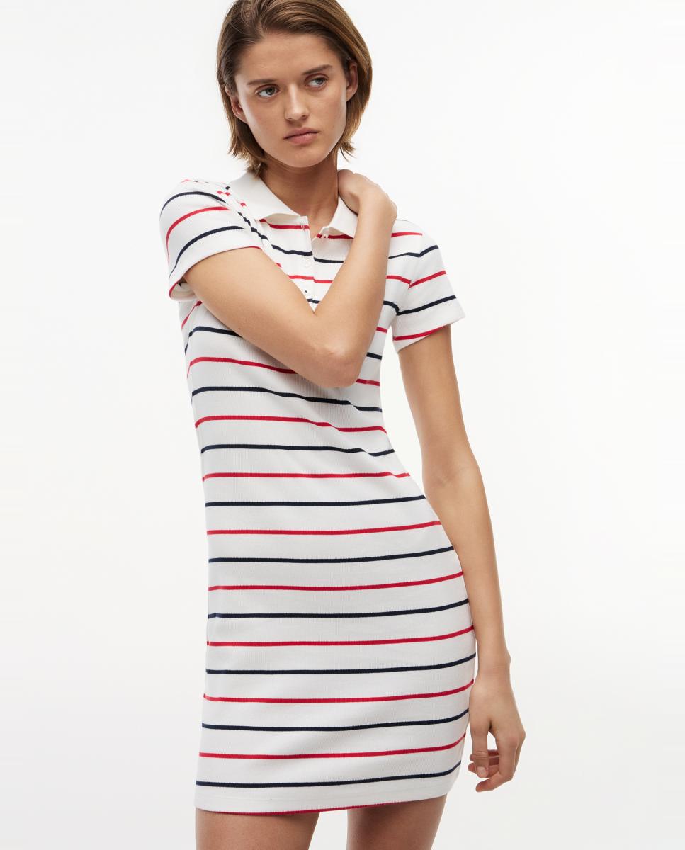 Vestido às Riscas com Manga Curta Branco-2