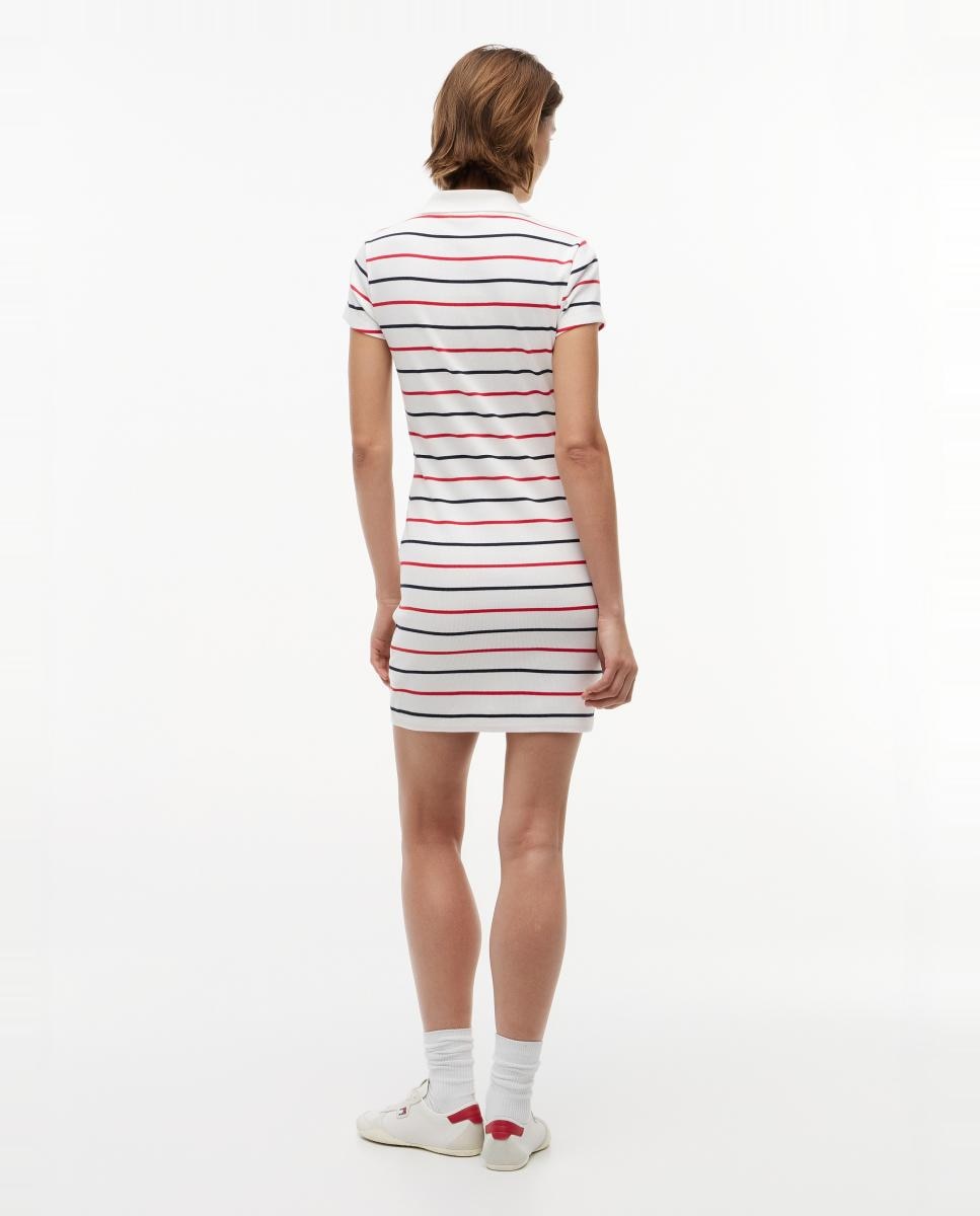 Vestido às Riscas com Manga Curta Branco-4