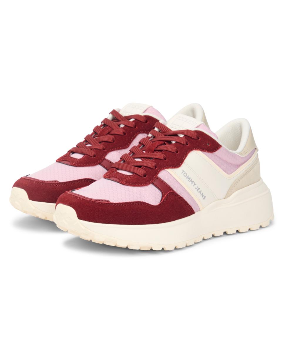 Sapatilhas Runner com Desenho de Painéis Grená-2