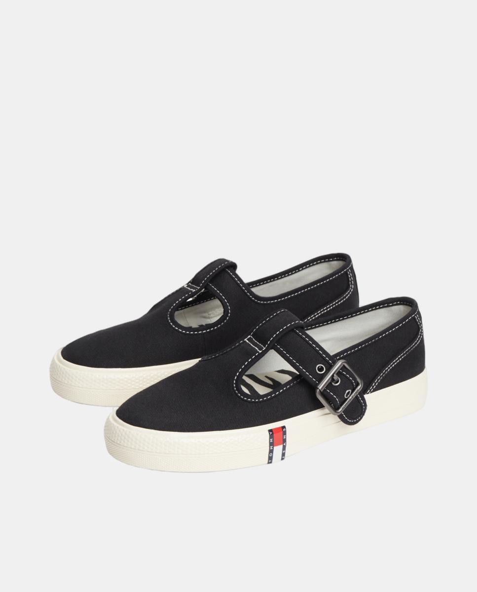 Sapatilhas Tipo Sapatos de Presilha Preto-3