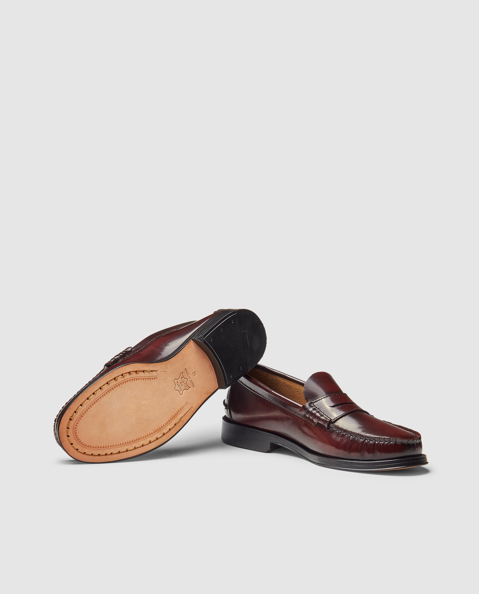 Mocasin castellano de hombre de piel florentic con piso de cuero Burdeos-2