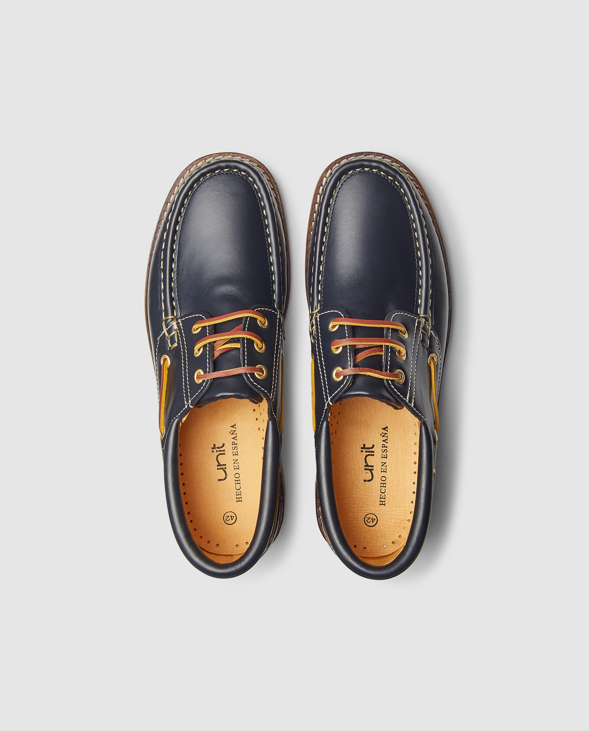 Náutico cordones de hombre de piel con piso de goma Azul marino-4