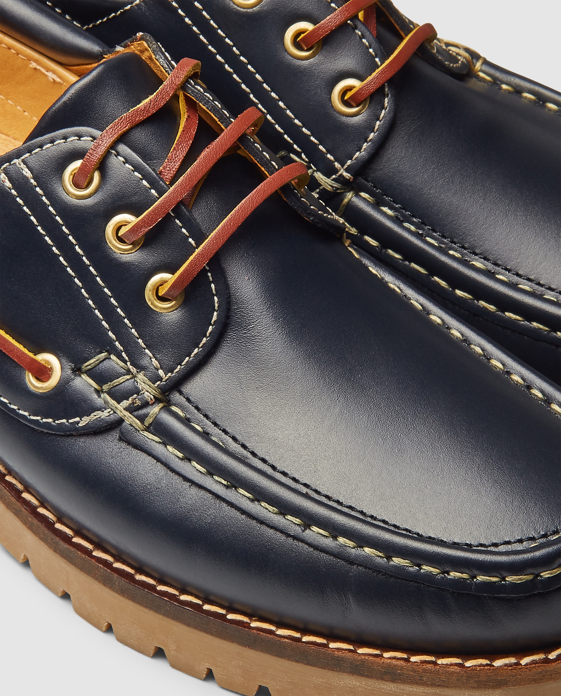 Náutico cordones de hombre de piel con piso de goma Azul marino-5