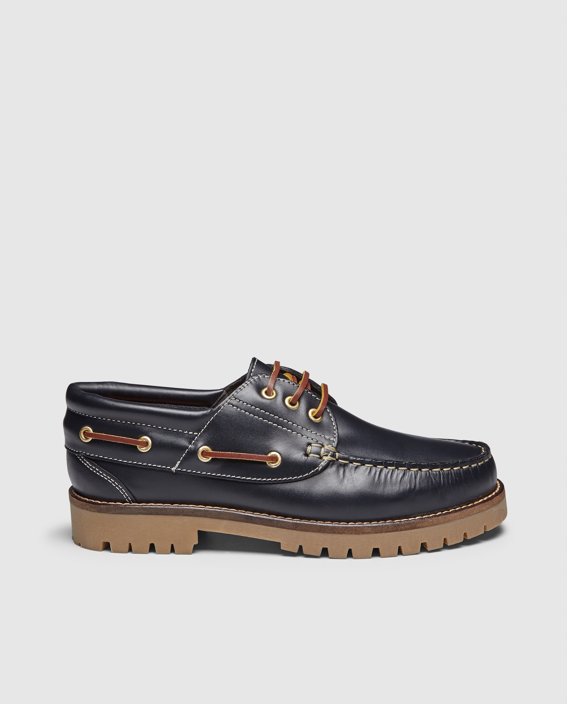 Náutico cordones de hombre de piel con piso de goma Azul marino-1