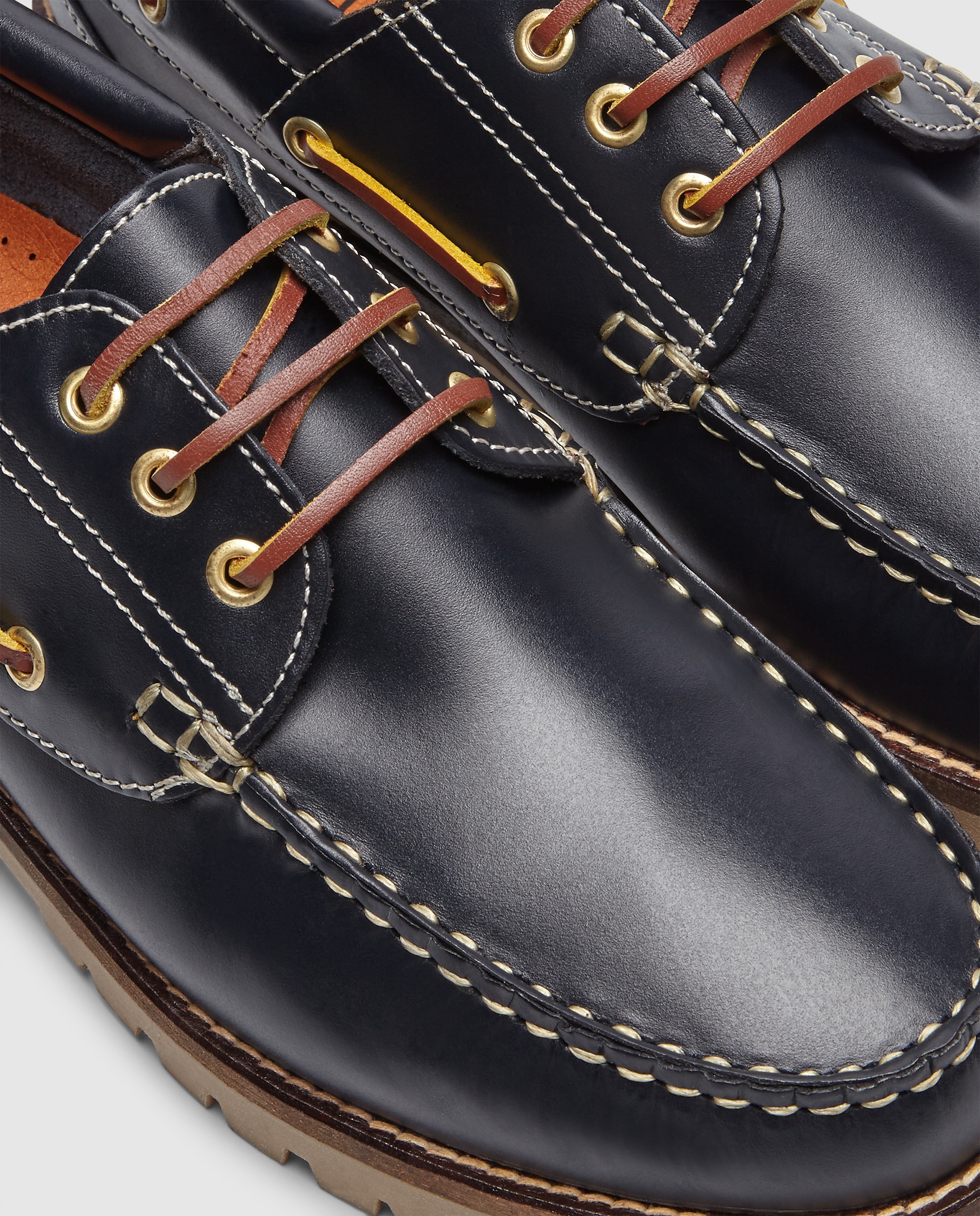 Náutico cordones de hombre de piel con piso de goma Azul marino-5