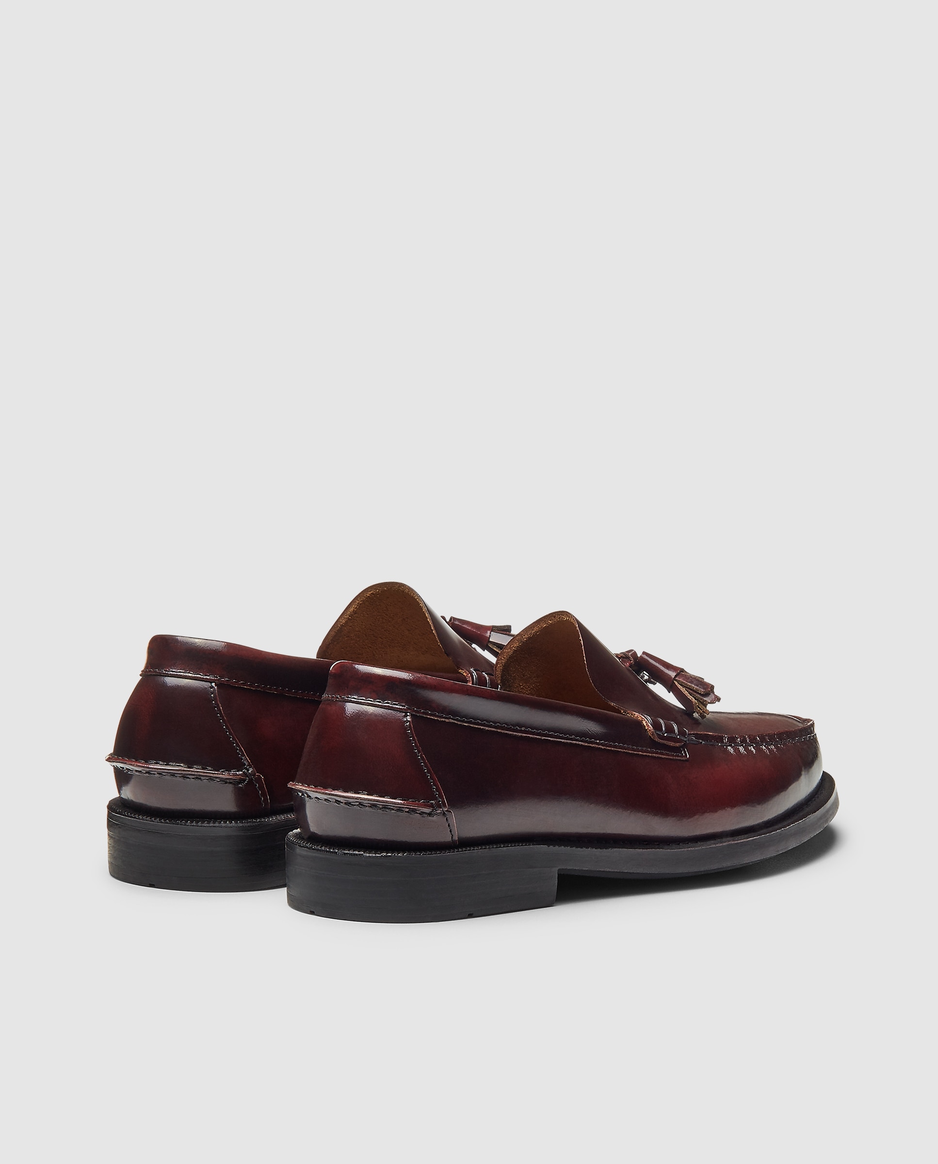 Mocasin castellano borlas de hombre de piel florentic con piso de goma Burdeos-3