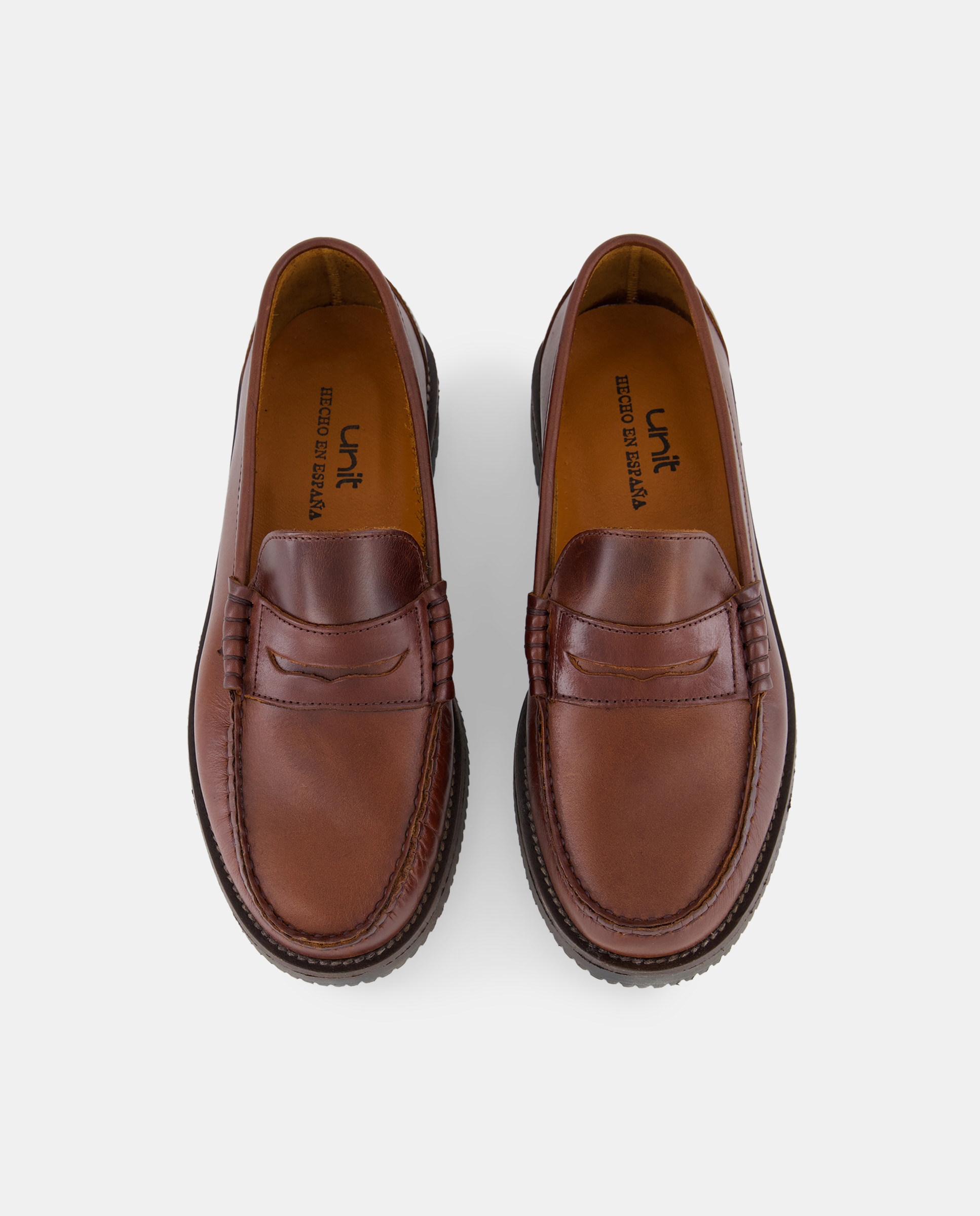 Mocasín antifaz de hombre de piel con piso de goma Marrón-6