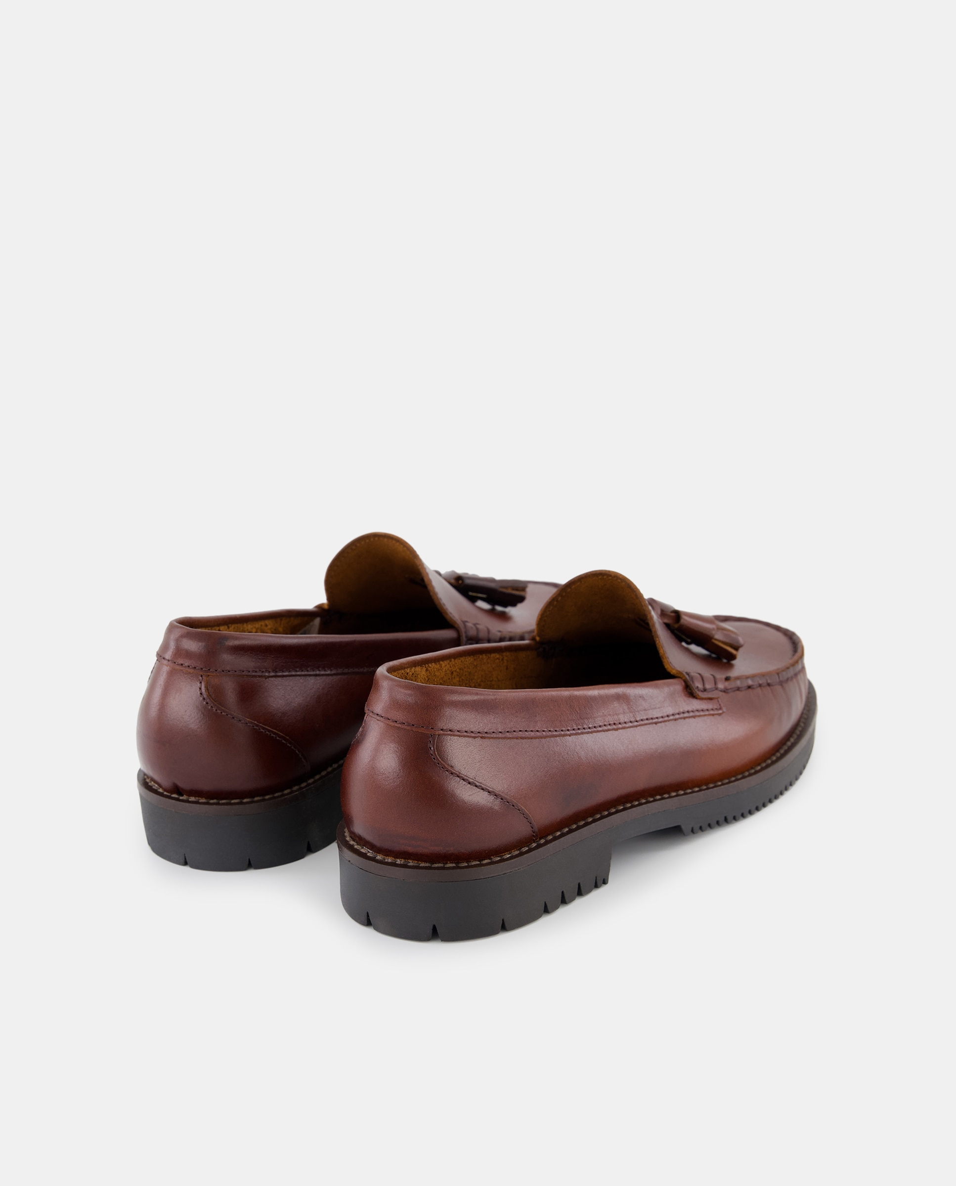 Mocasín borlas de hombre de piel con piso de goma Marrón-5