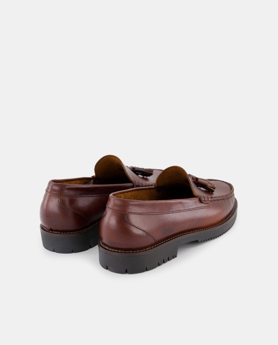 Mocasín con borlas de piel UNIT para hombre Marrón-5