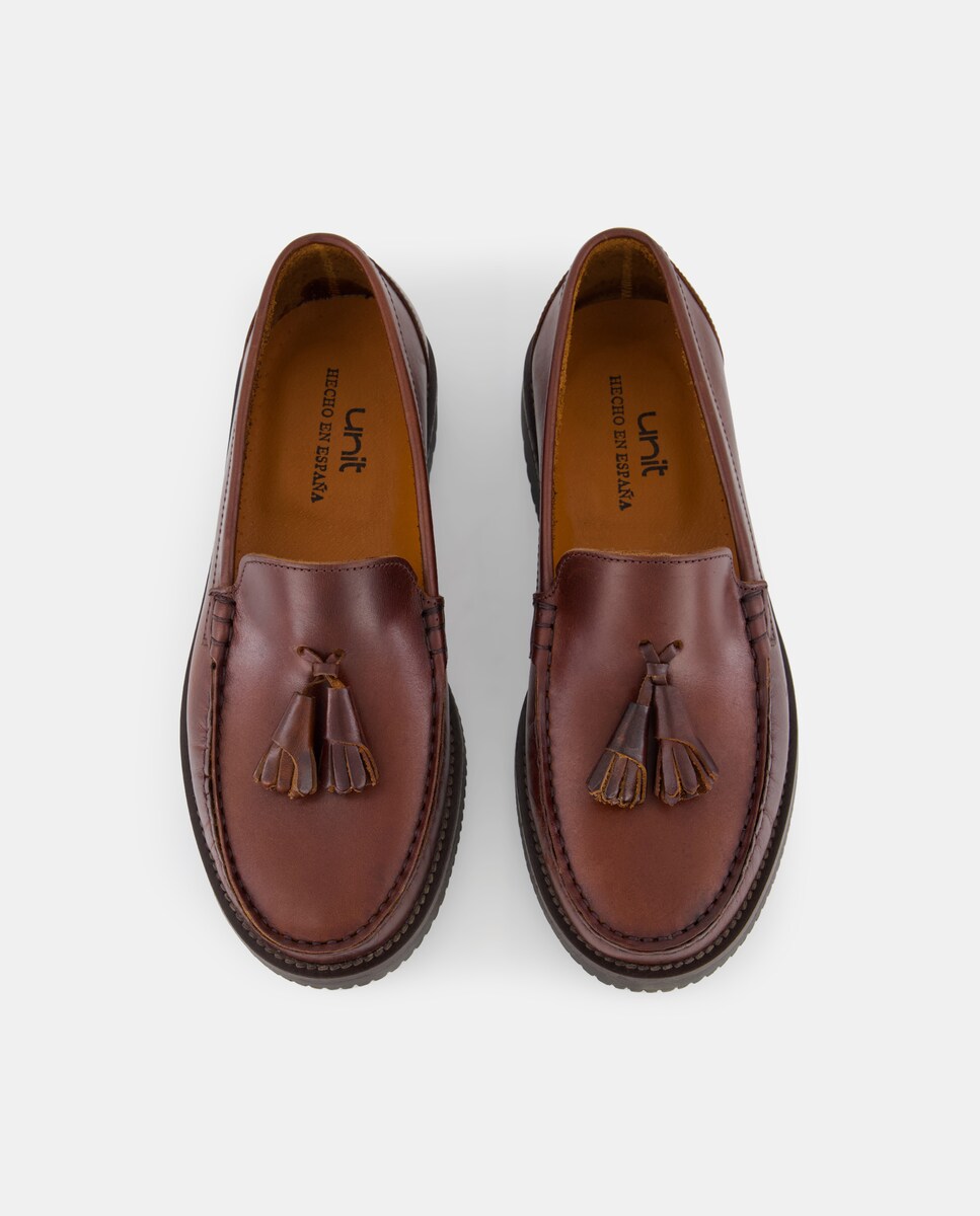 Mocasín con borlas de piel UNIT para hombre Marrón-6