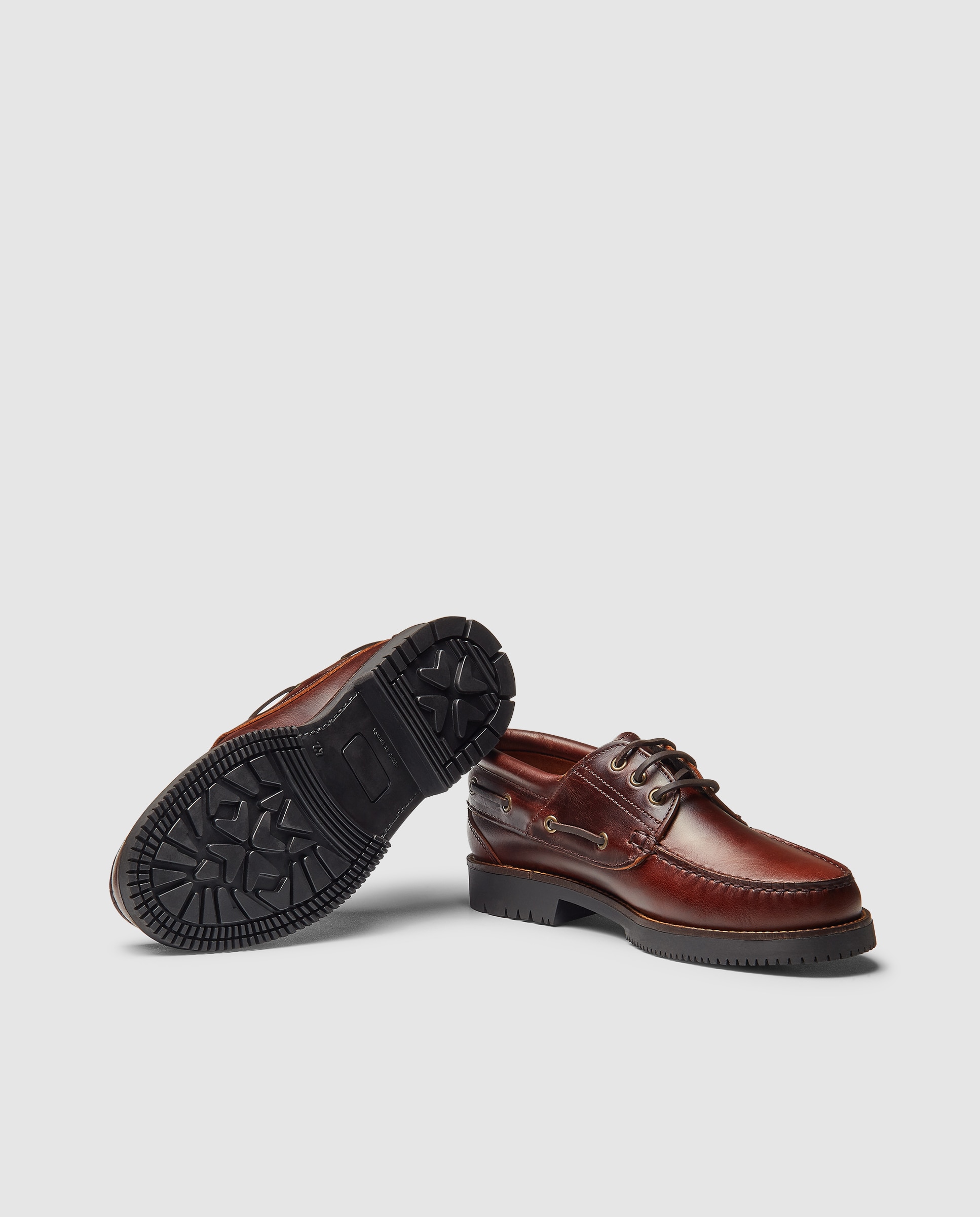 Náutico cordones de hombre de piel con piso de goma Marrón-2