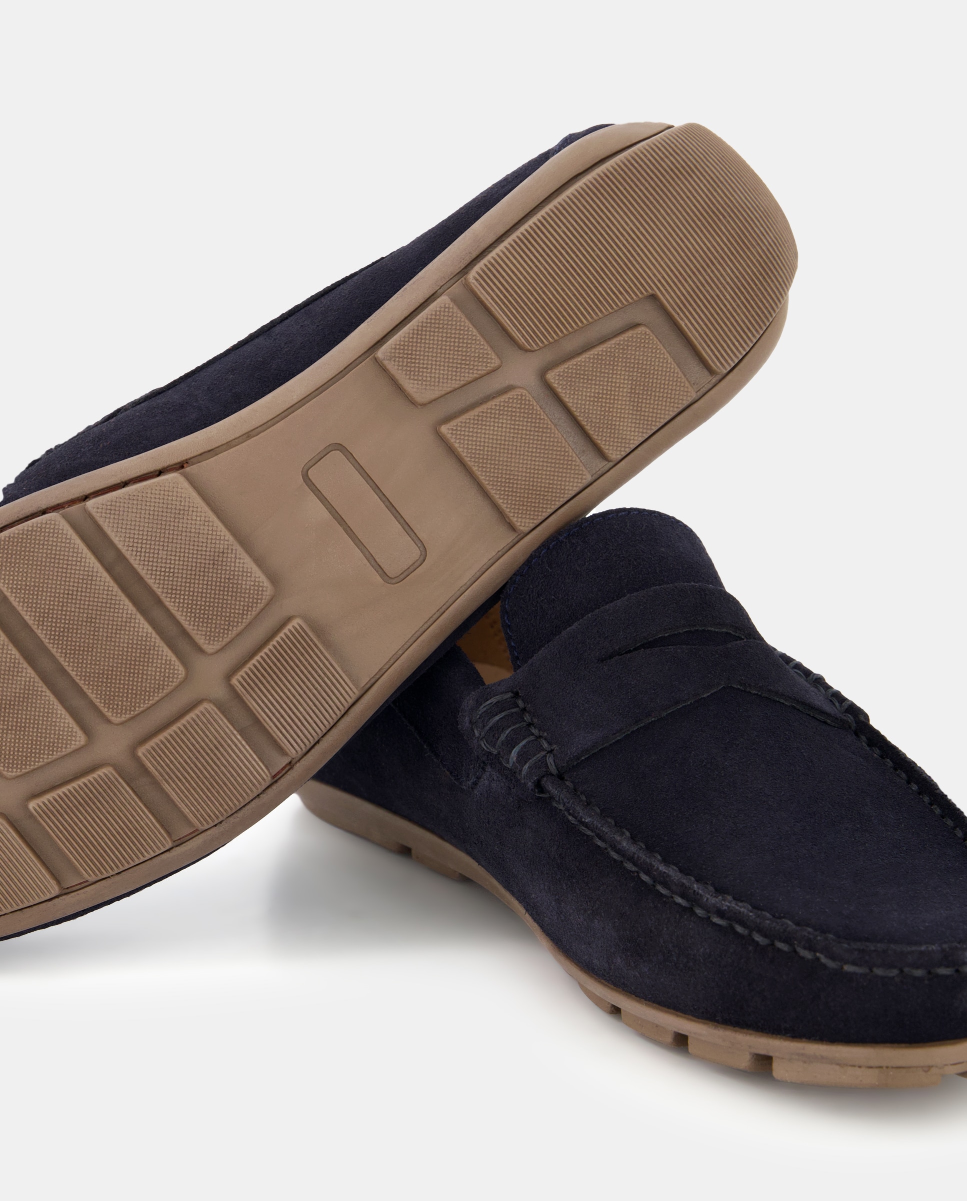 Mocasín de hombre de serraje con antifaz y piso de goma Azul marino-5