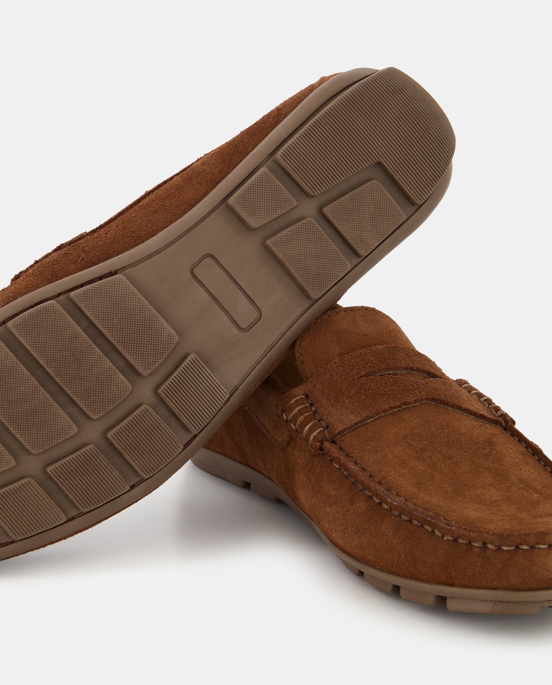 Mocasín de hombre de serraje con antifaz y piso de goma Marrón oscuro-5