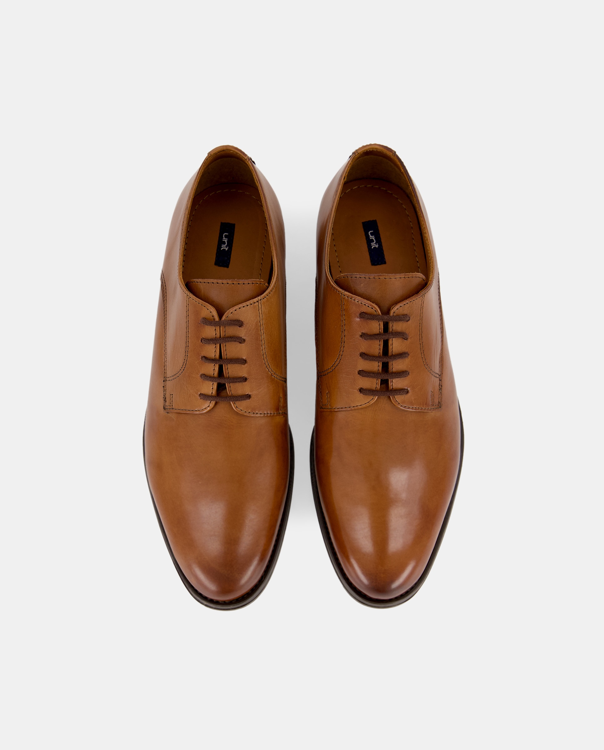 Zapato cordones de hombre pala lisa de piel con piso de goma Cuero-4