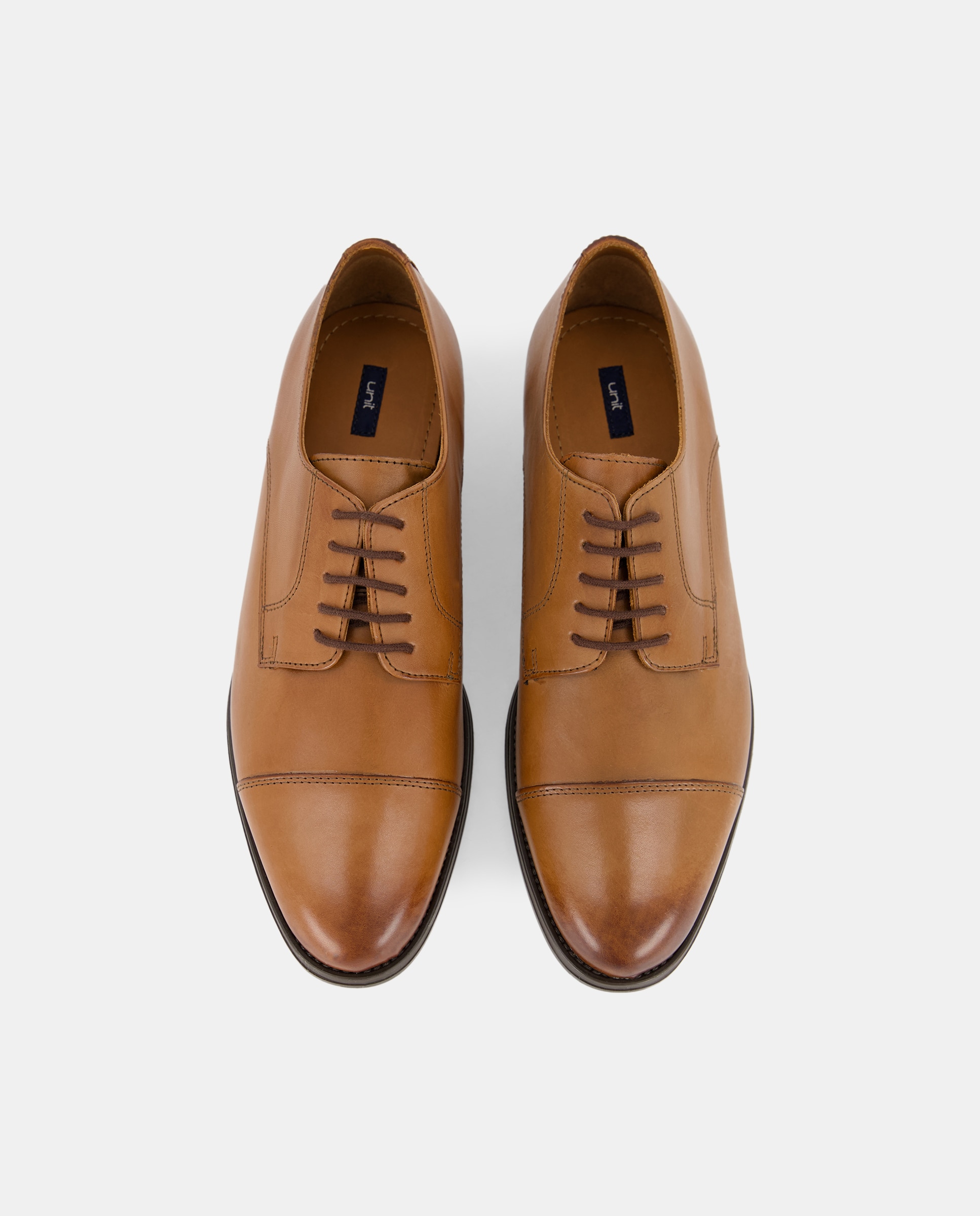 Zapato cordones de hombre puntera recta de piel con piso de goma Cuero-4