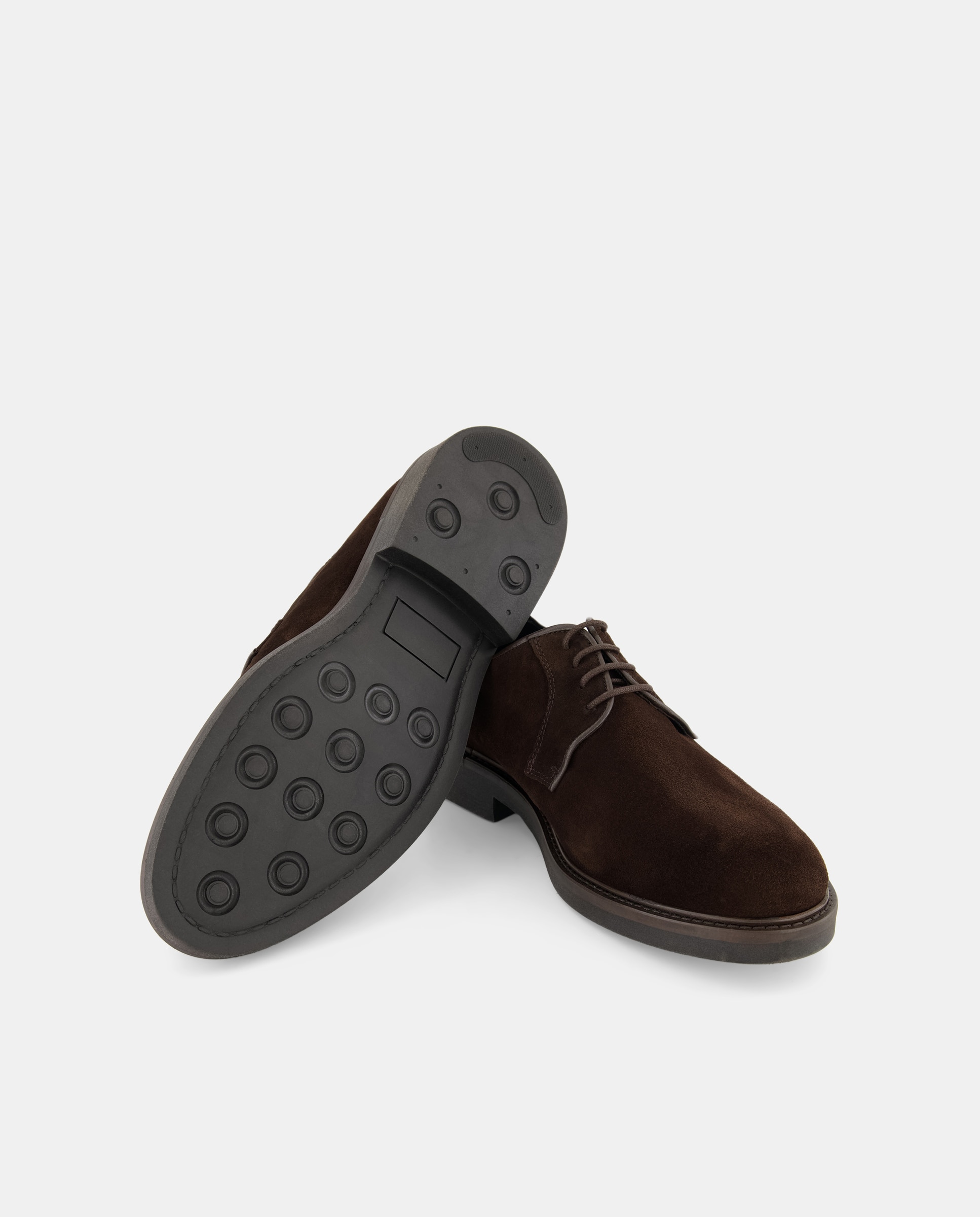 Zapato cordones de hombre de serraje con piso de goma Marrón-2