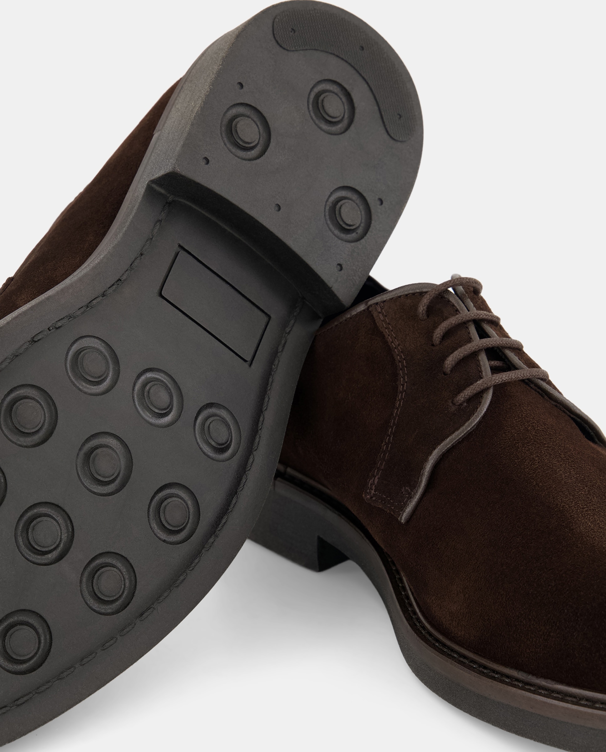 Zapato cordones de hombre de serraje con piso de goma Marrón-5