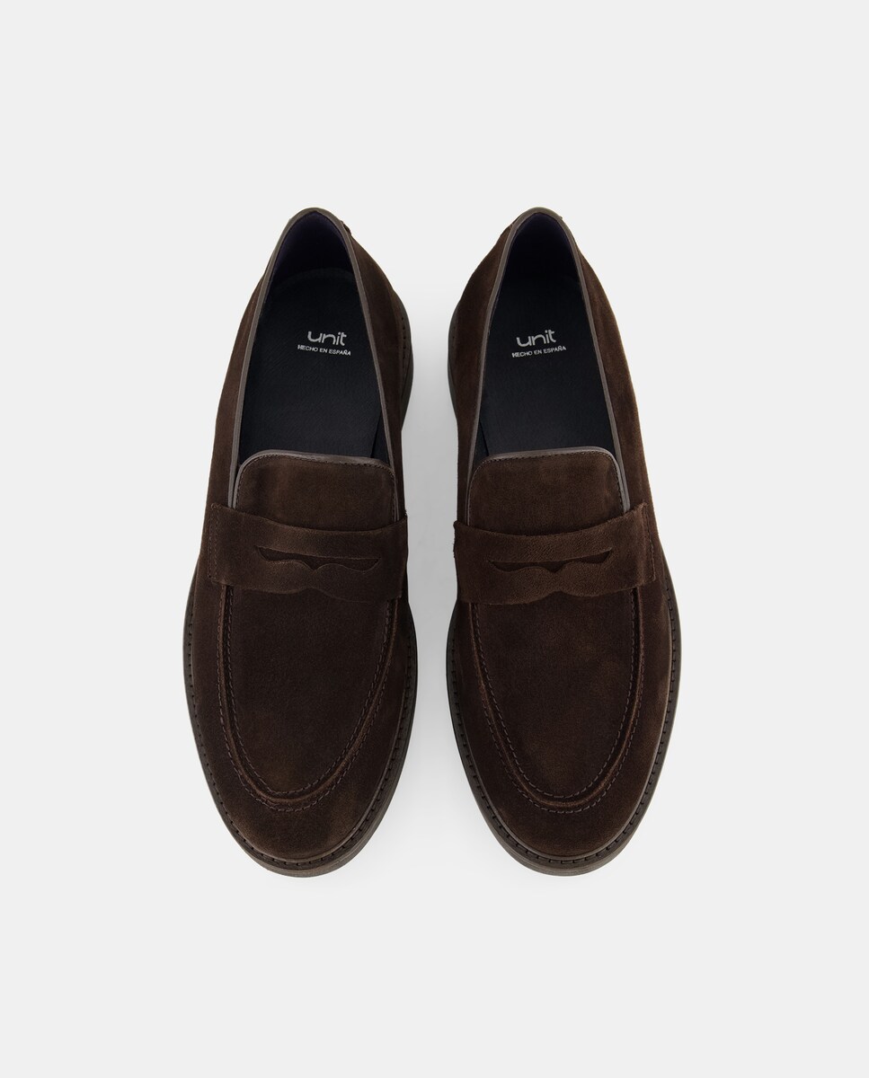 Mocasin antifaz piel serraje con piso de goma Marrón-4