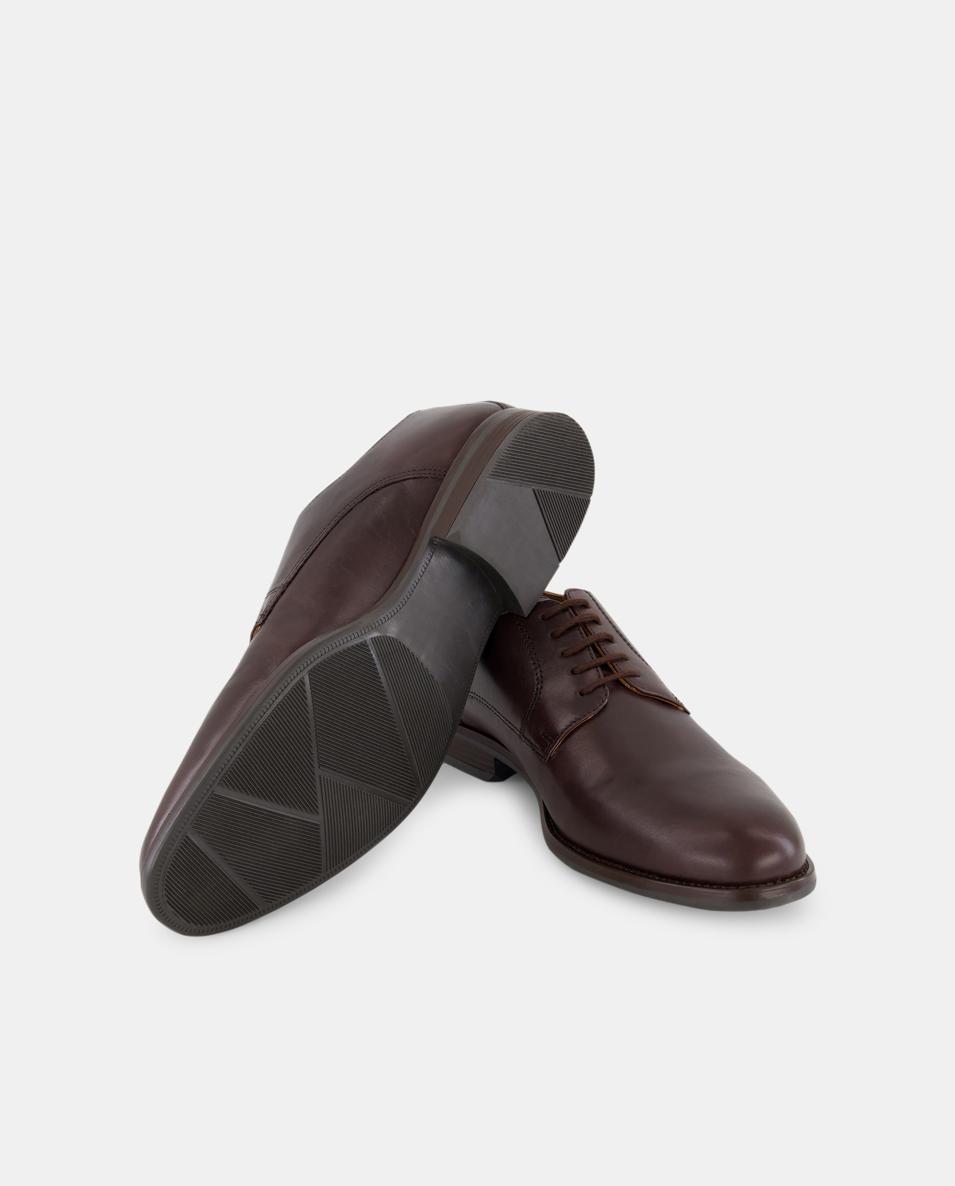 Zapato cordones de hombre pala lisa de piel con piso de goma Marrón oscuro-2