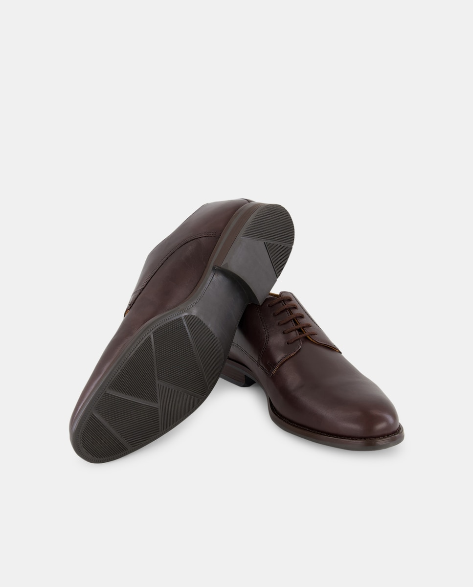 Zapato cordones pala lisa de piel con piso de goma Marrón oscuro-2