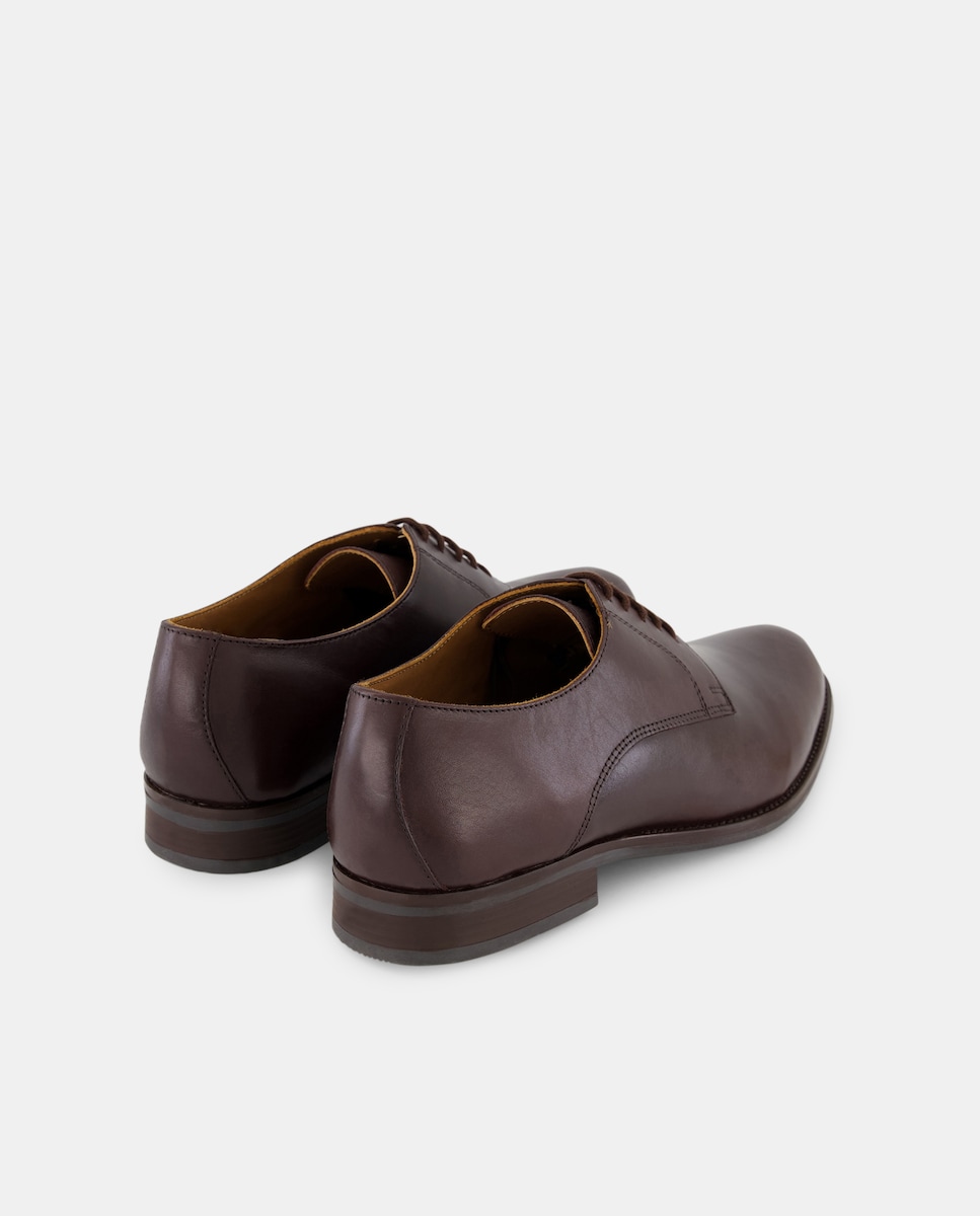 Zapato cordones pala lisa de piel con piso de goma Marrón oscuro-3