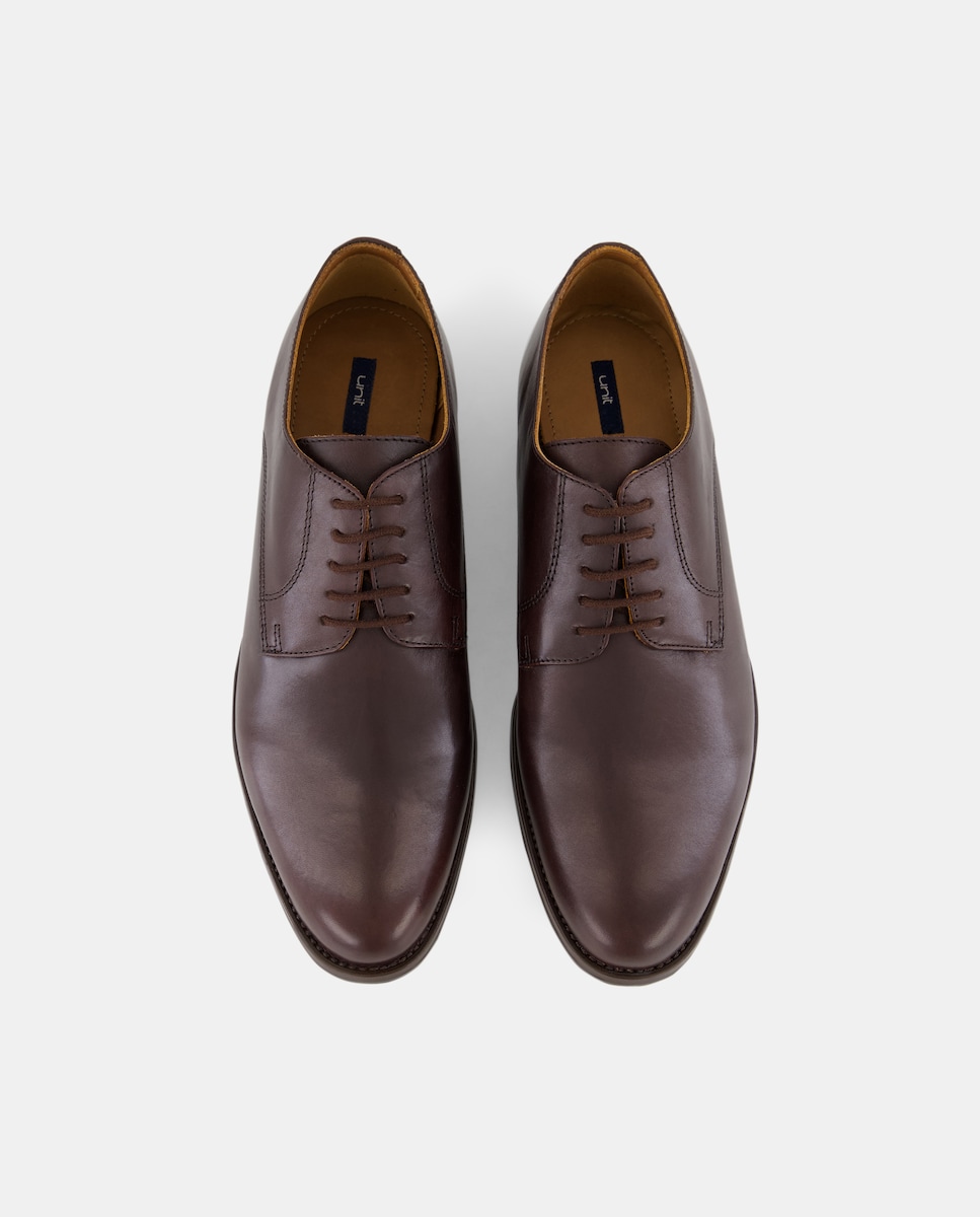 Zapato cordones pala lisa de piel con piso de goma Marrón oscuro-4