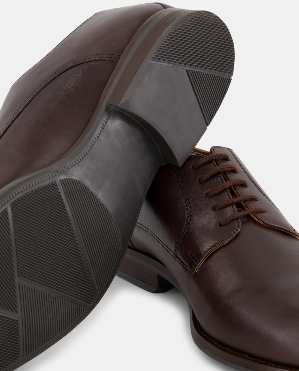 Zapato cordones pala lisa de piel con piso de goma Marrón oscuro-5