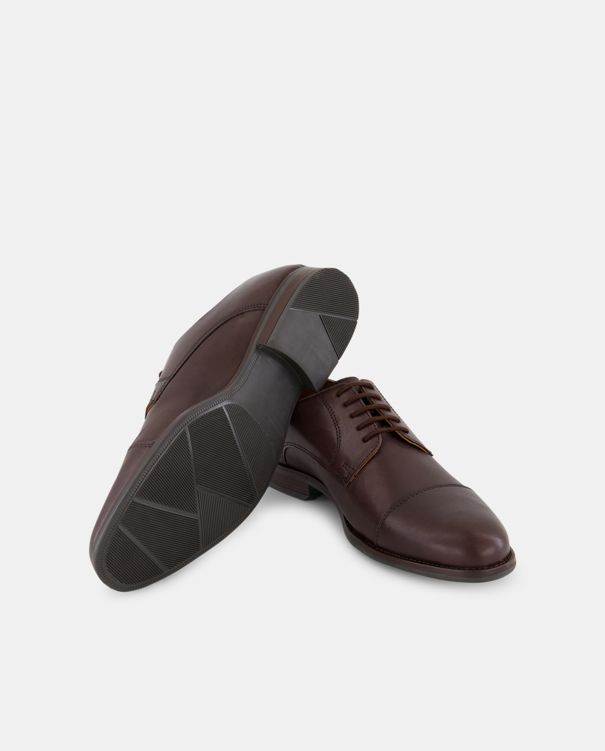 Zapato cordones de hombre puntera recta de piel con piso de goma Marrón oscuro-2