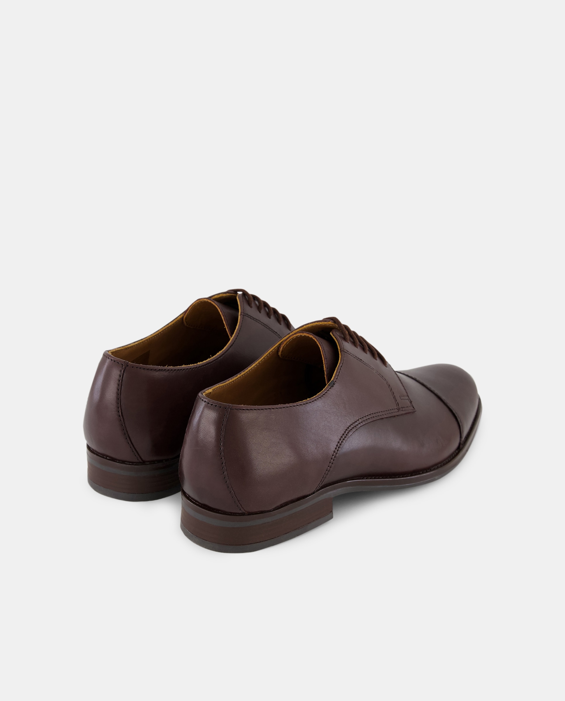 Zapato cordones de hombre puntera recta de piel con piso de goma Marrón oscuro-3