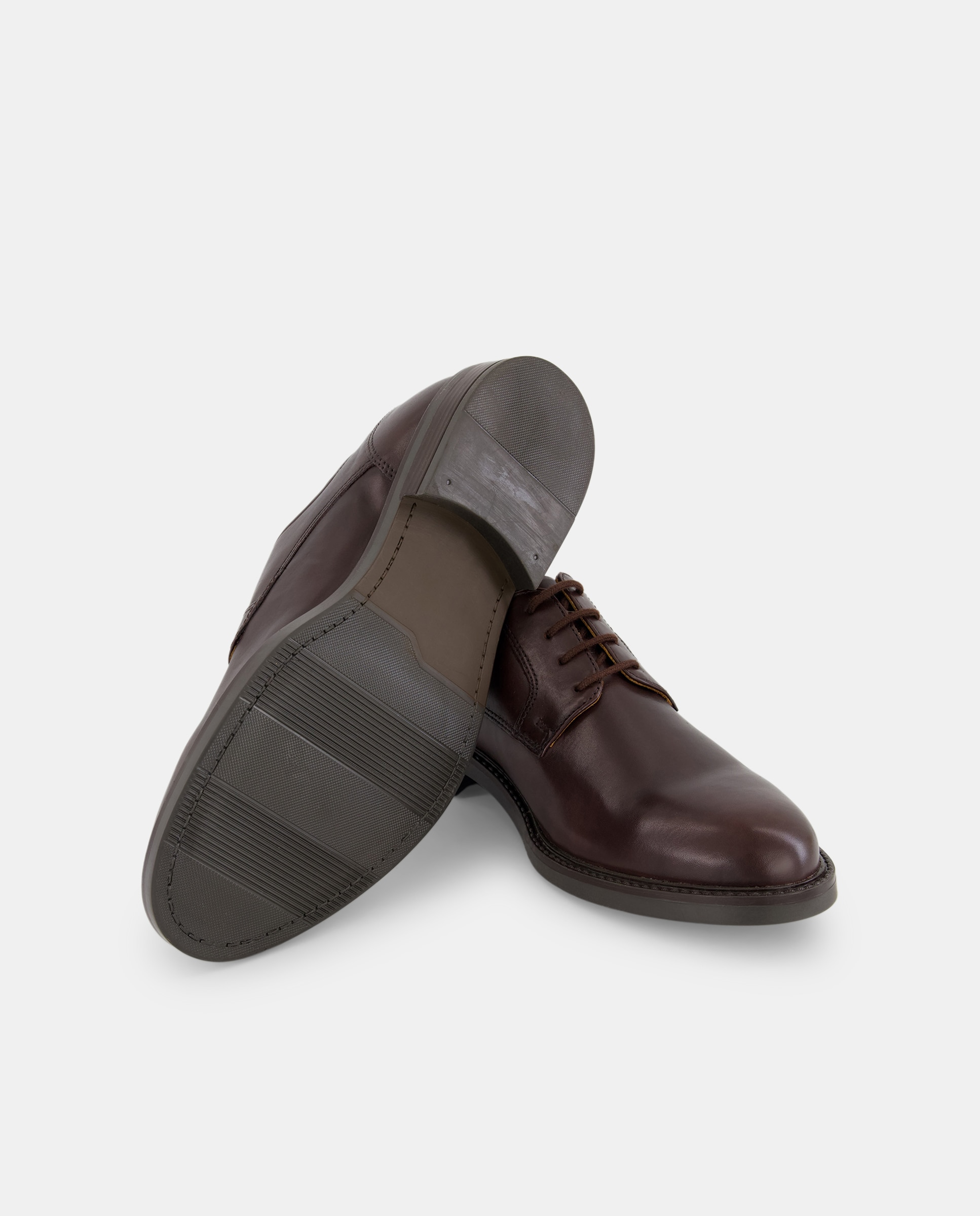 Zapato cordones de hombre pala lisa de piel con piso de goma Marrón oscuro-2
