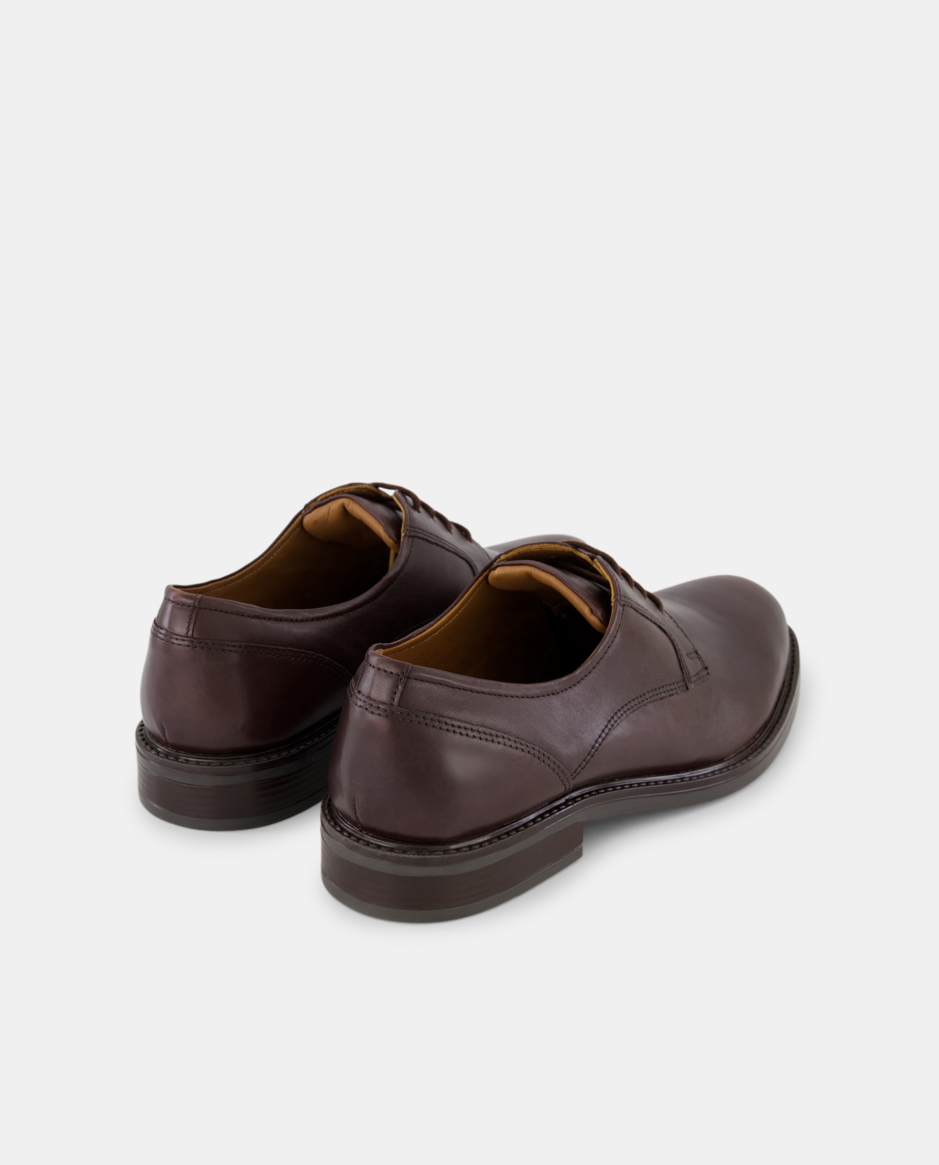 Zapato cordones de hombre pala lisa de piel con piso de goma Marrón oscuro-3
