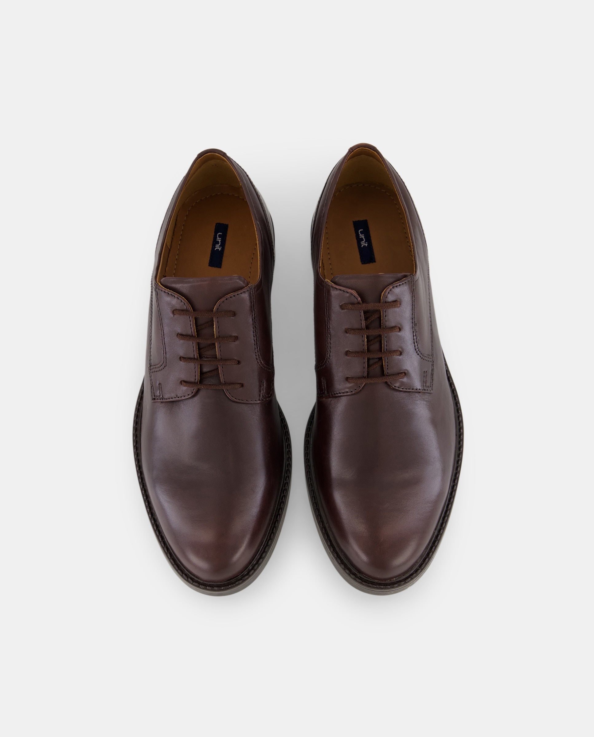 Zapato cordones de hombre pala lisa de piel con piso de goma Marrón oscuro-4