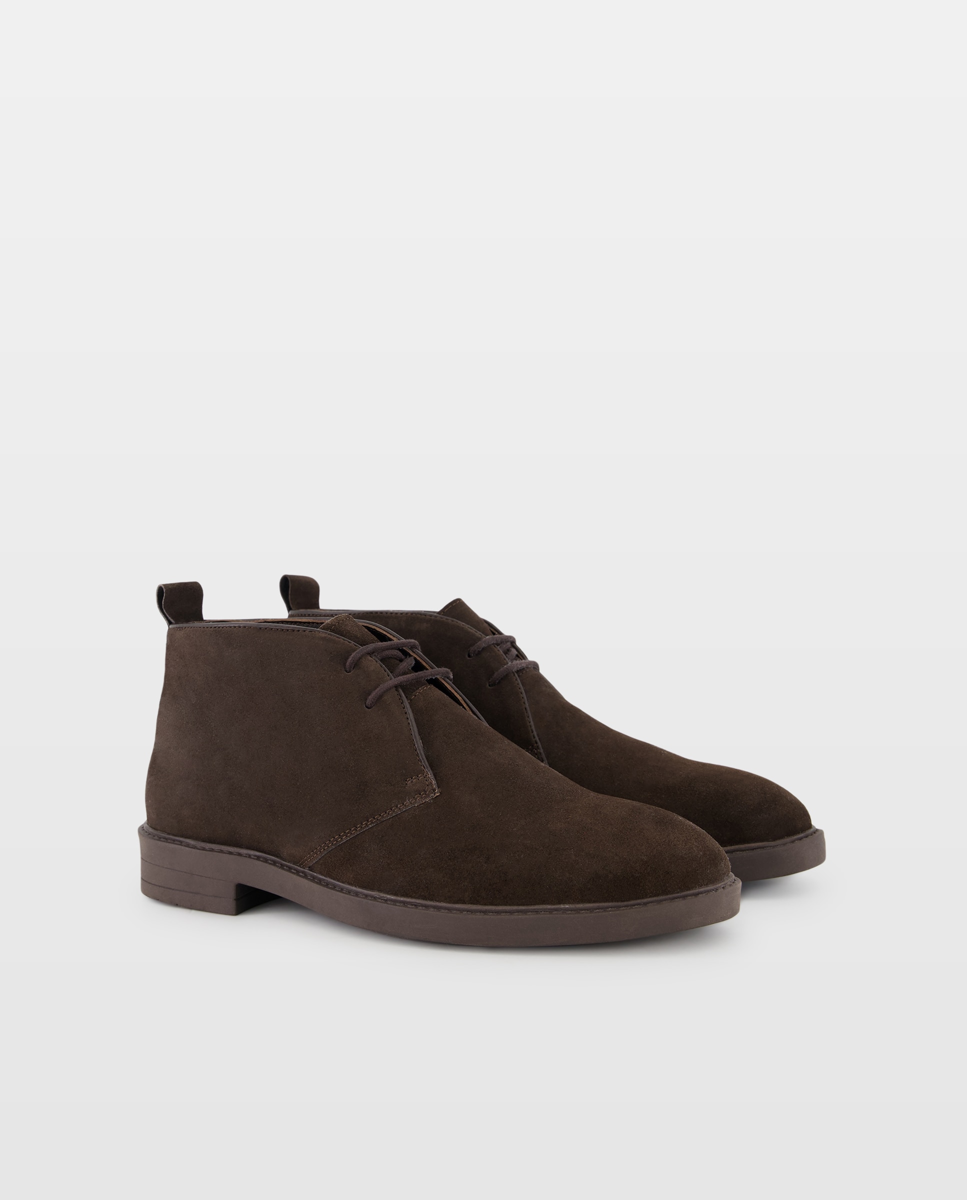 Bota cordones pala lisa de serraje de hombre con piso de goma Marrón-2