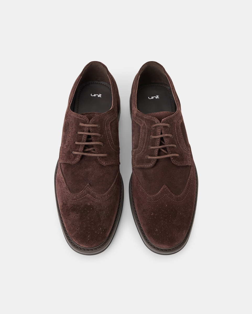 Zapato cordones de serraje de hombre con piso de goma Marrón-4