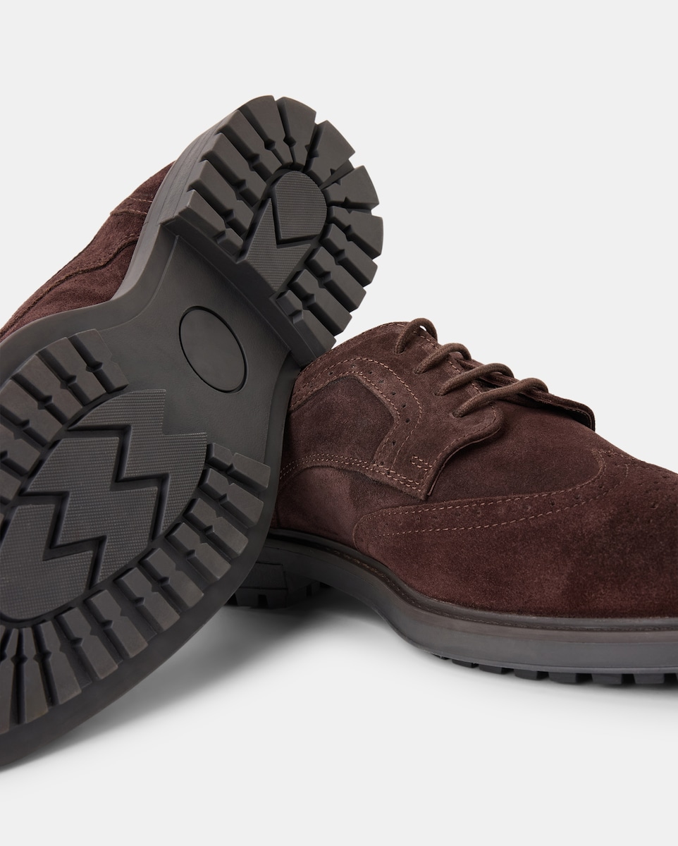 Zapato cordones de serraje de hombre con piso de goma Marrón-5