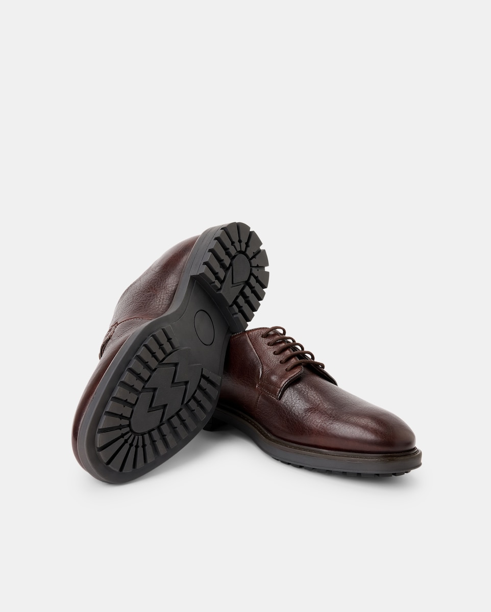 Zapato cordones de piel de hombre con piso de goma Marrón-2