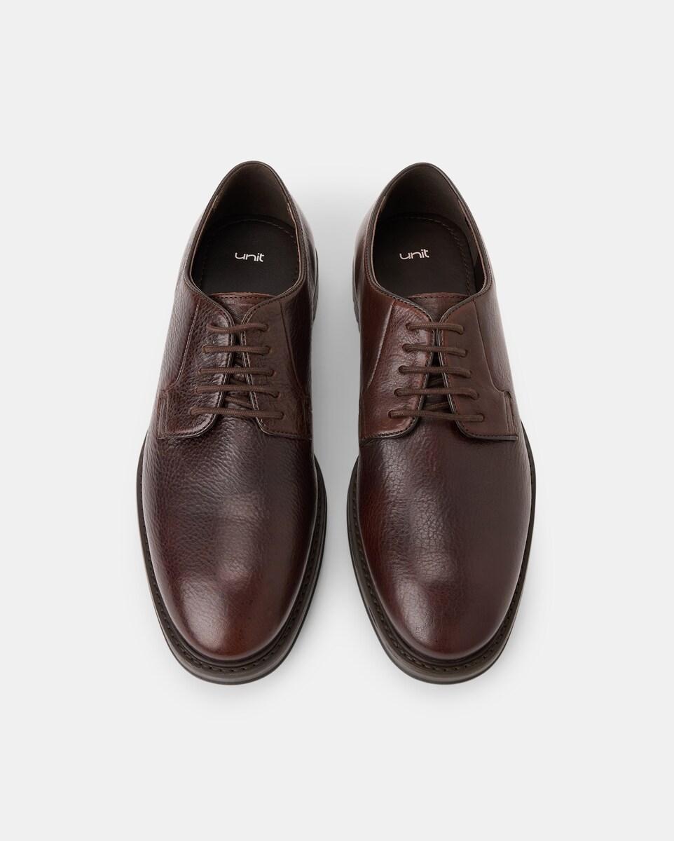 Zapato cordones de piel de hombre con piso de goma Marrón-4