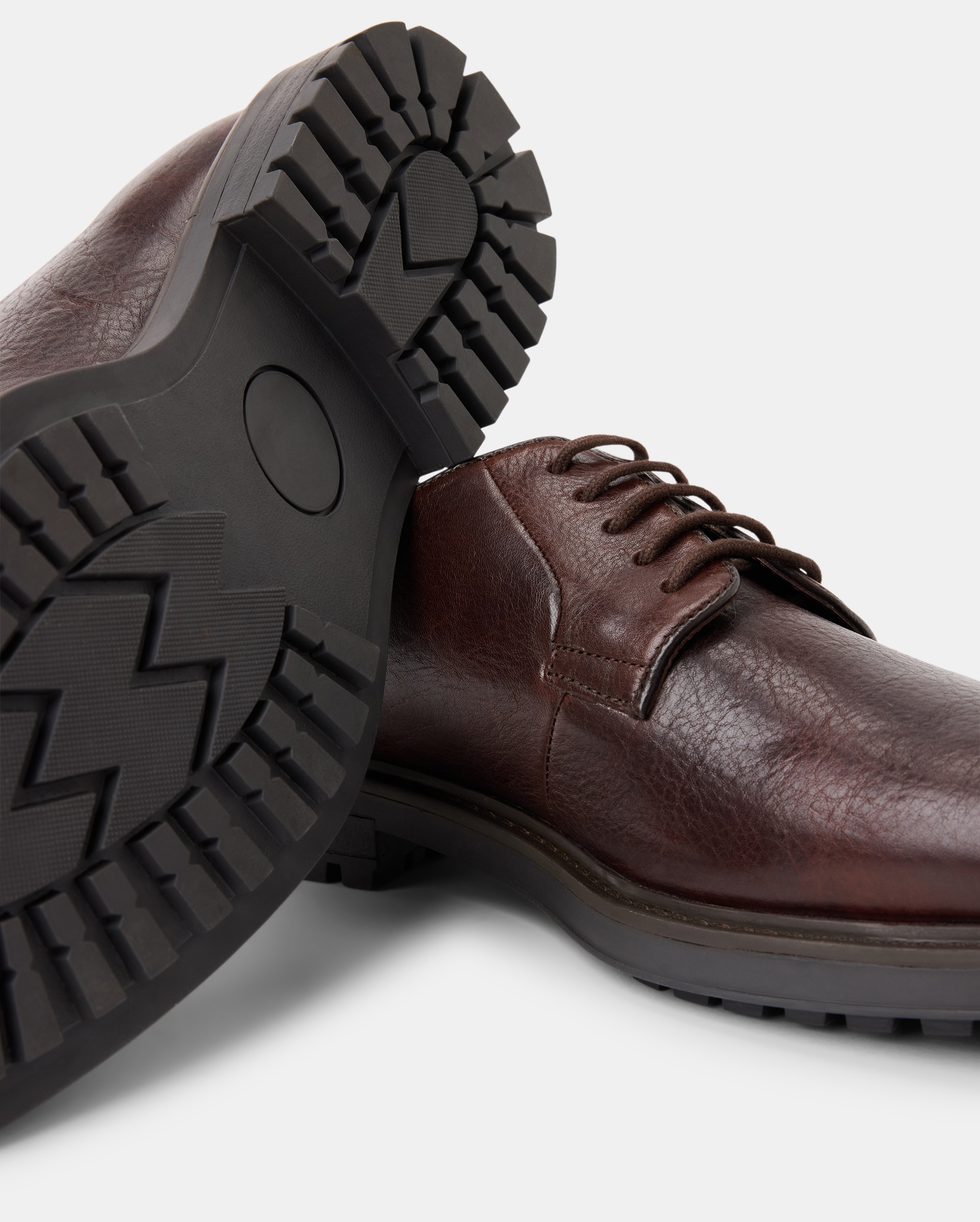 Zapato cordones de piel de hombre con piso de goma Marrón-5