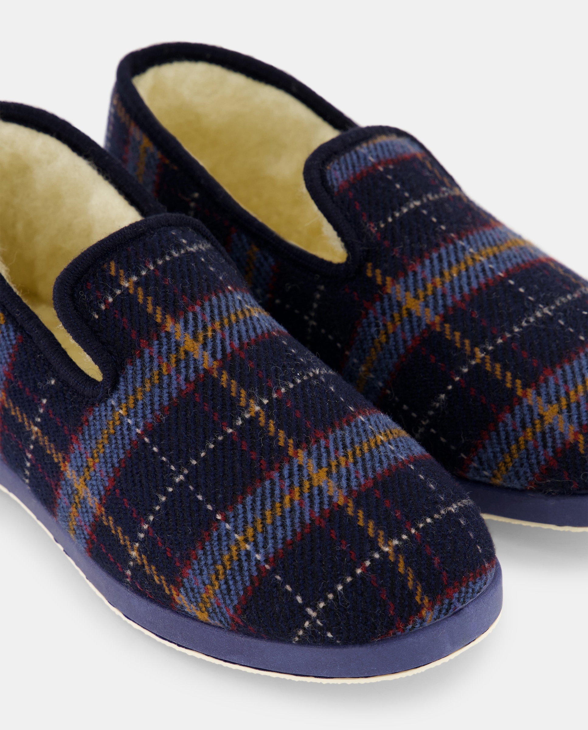 Zapatilla cerrada cuadro forro lana norteñas p/g Azul marino-5